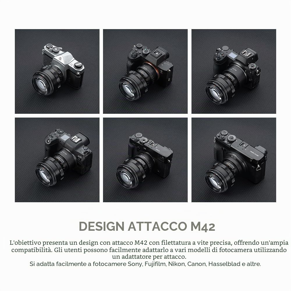 TTARTISAN Obiettivo Swirly Bokeh da 75 mm f1.5, obiettivo manuale full frame ad ampia apertura per obiettivo fotocamera M42 Mount