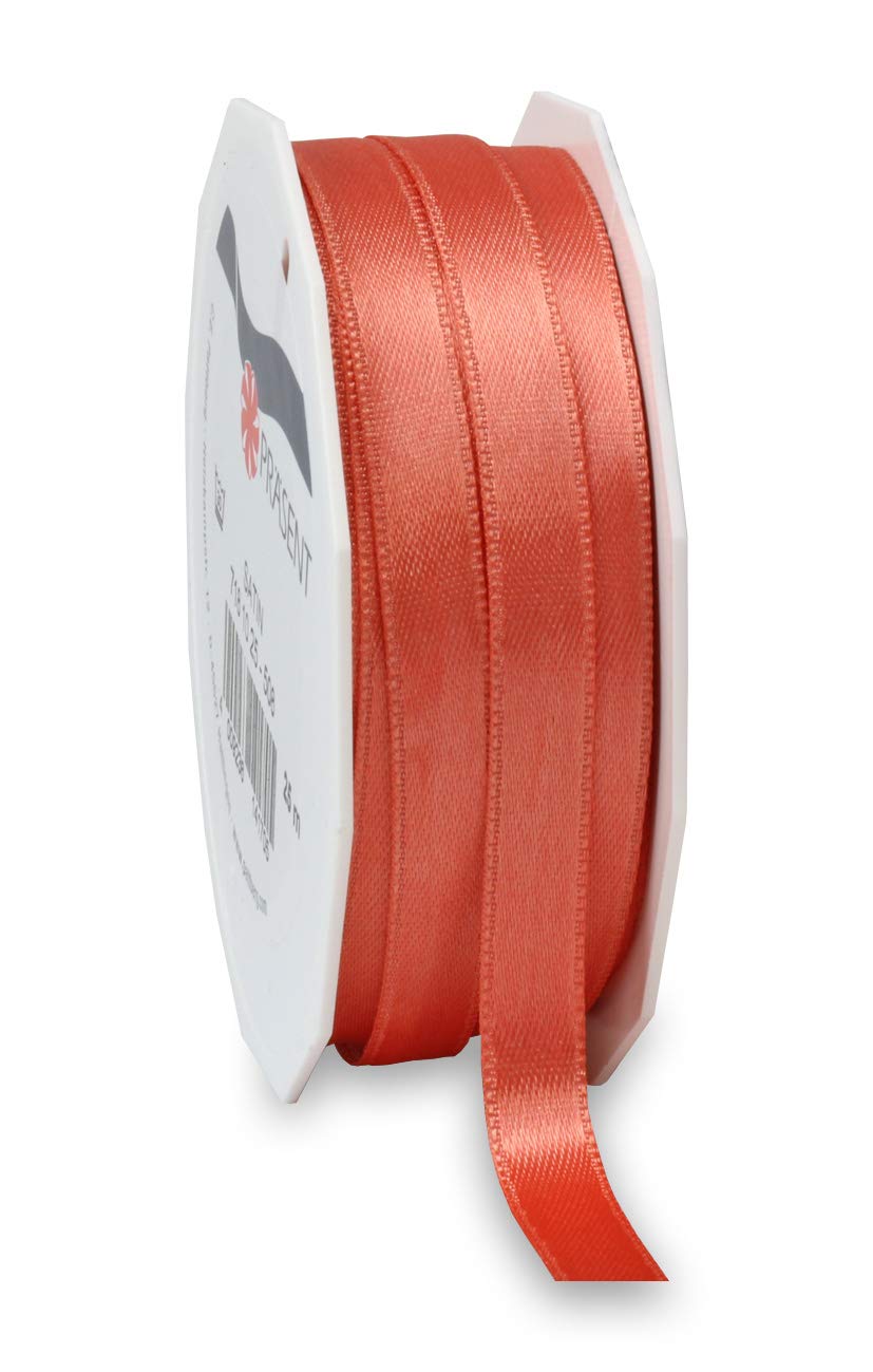 Präsent - Satin Ribbon living coral 10 mm width, 25 m length, Taupe