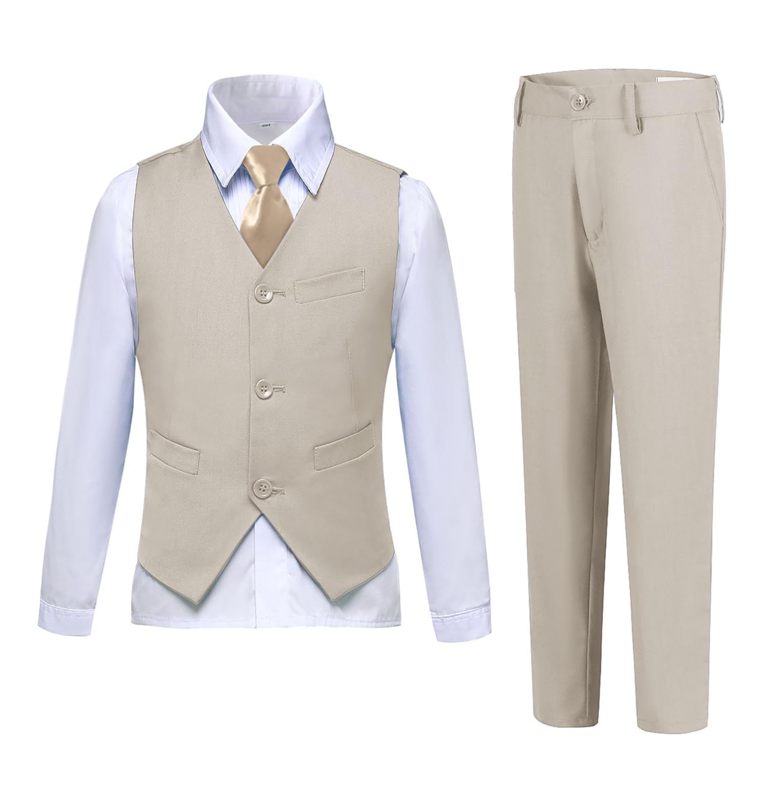 Boys Suits Slim Fit 4 Piece Formal Dresswear Suit for Kids Tuxedo Wedding Set Toddler Boy Dress with Vest Shirt Pants and Tie