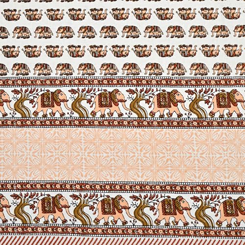 Image of 100% Cotton Single Bedsheet with 1 Pillow Cover | 240 TC Pure Cotton Flat Bed Sheet | Traditional Jaipuri Printed Bedding Set | Soft & Breathable | 60 x 90 Inch (Rangmahal Single 33)