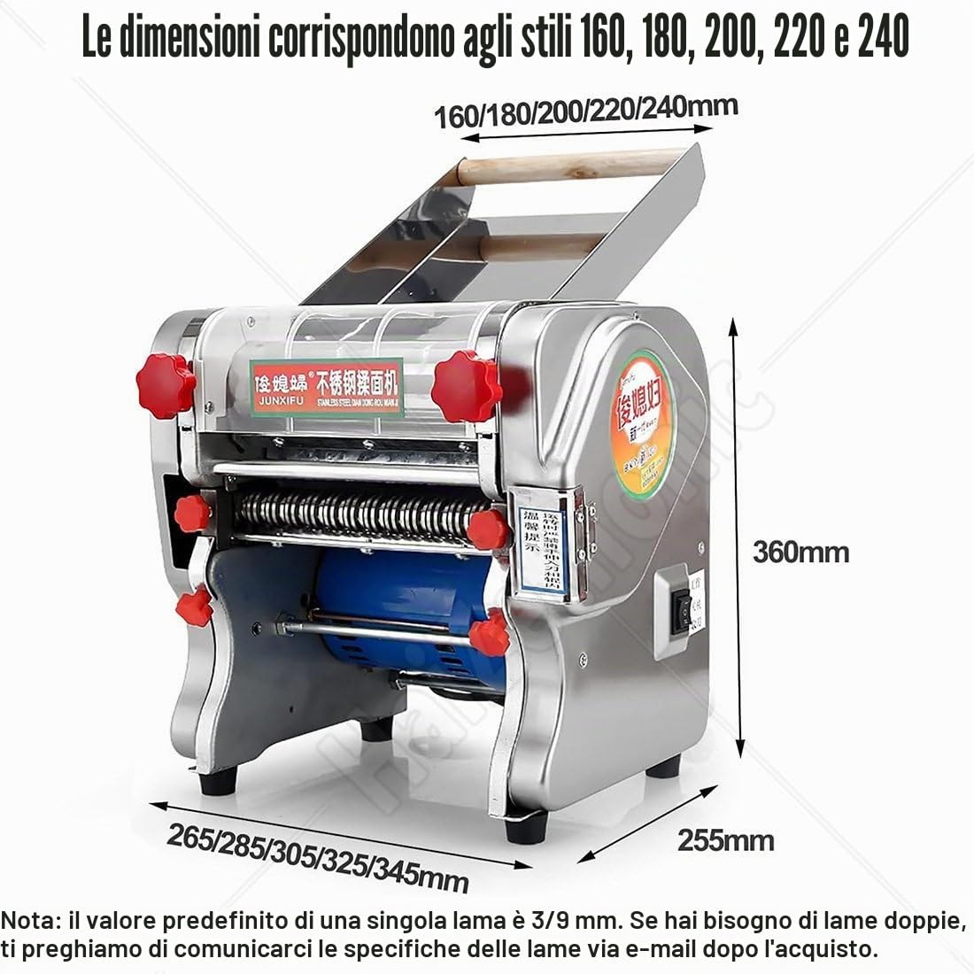 Máquina eléctrica de acero inoxidable para pasta fresca y tagliatelle.