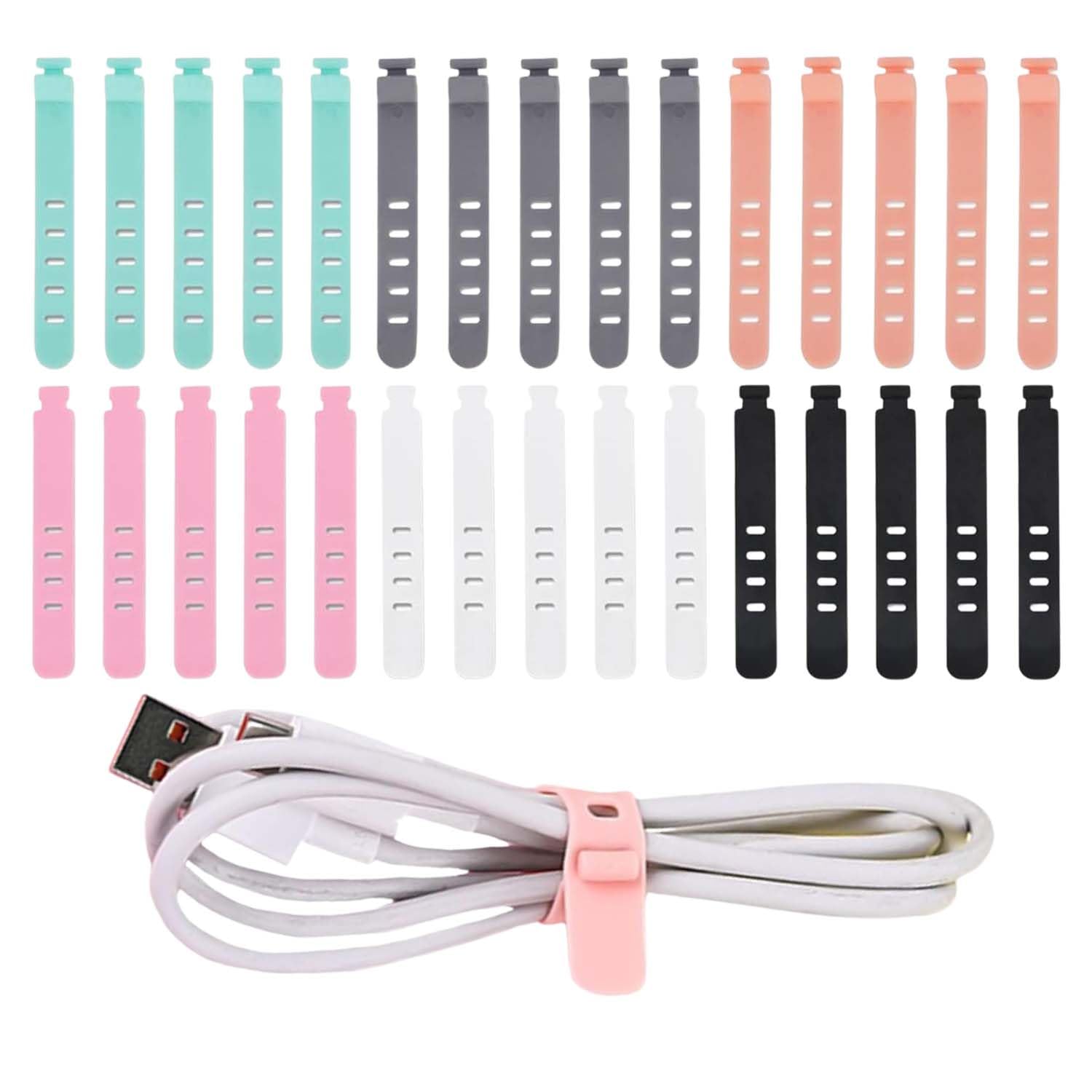 Homeaura Adjustable Cord Organizer 30Pcs - Reusable Cable Ties, Cord Straps, and Wire Management for Home Office Electronics Accessories (6 Colors)-image-21