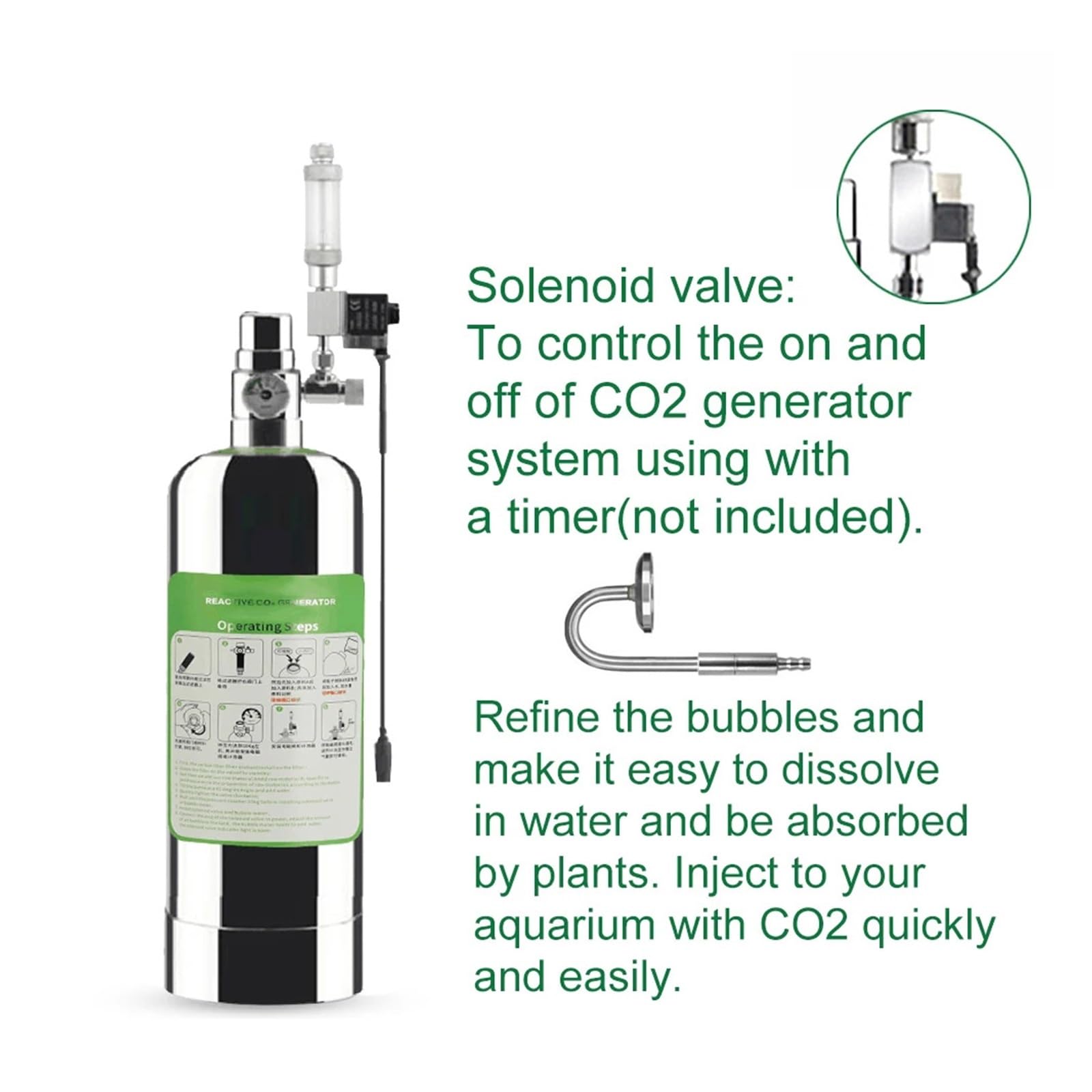 Kit de Sistema generador CO2 for Acuario Doble 5L, Cilindro con válvula solenoide, difusor Burbujas, dióxido Carbono(5L)