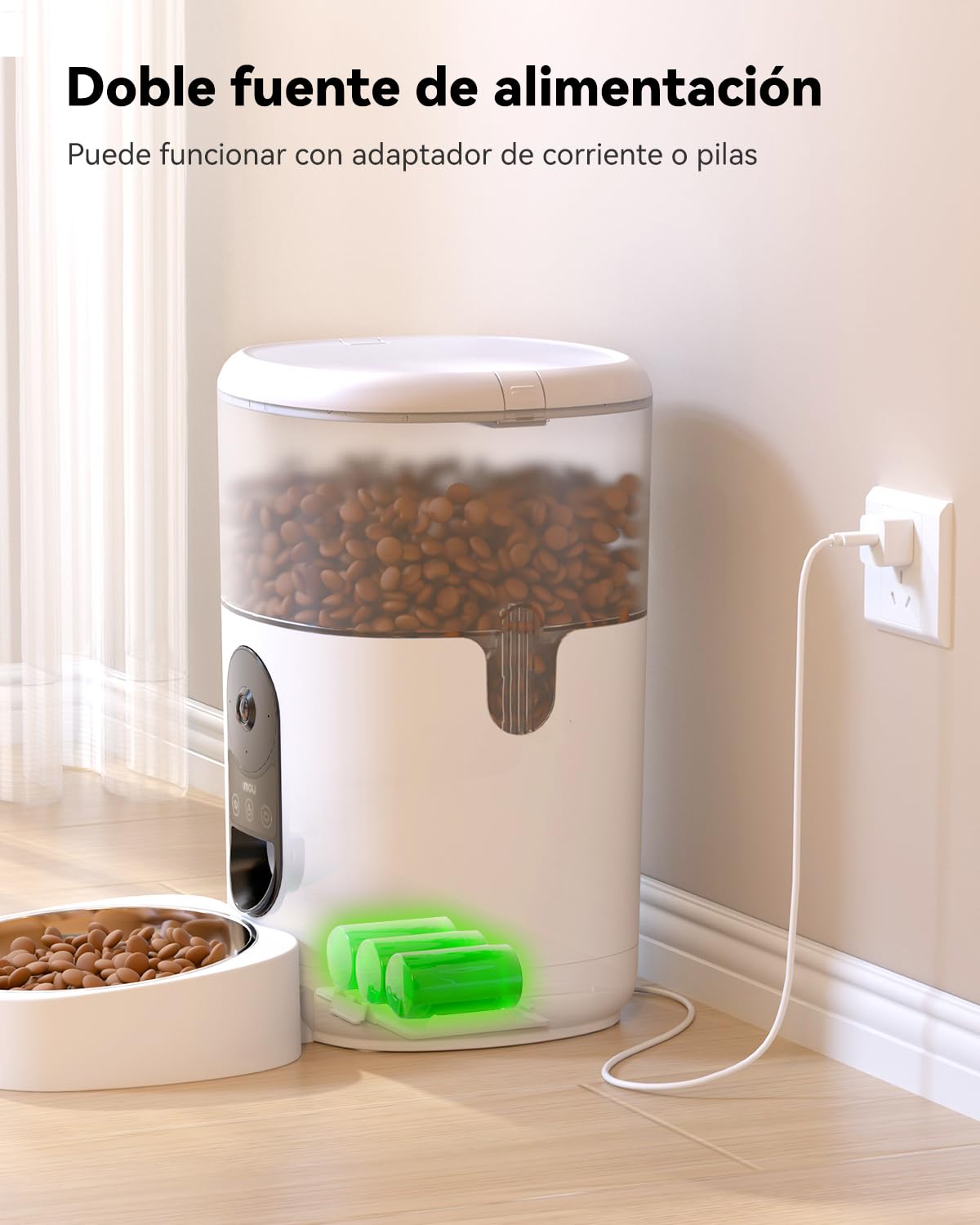 Imou 4L Comedero Gato Automatico con Cámara 4MP, 2.4G WiFi Dispensador Comida Gatos/Perros con Detección de Movimiento y Fuente de Alimentación Dual, Sensor de Alimentos Bajos, Audio Bidireccional
