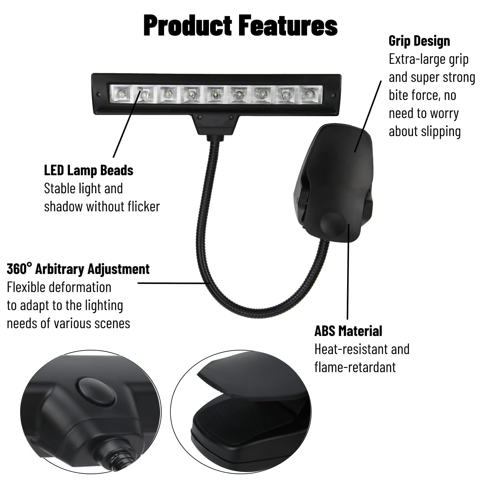 LiebeWH Lámpara de Música LED Luz de Lectura LED Lámpara de Atril de Música con Clip Cuello Ajustable USB Profesional Lampara Partituras 2 Modos de Iluminación