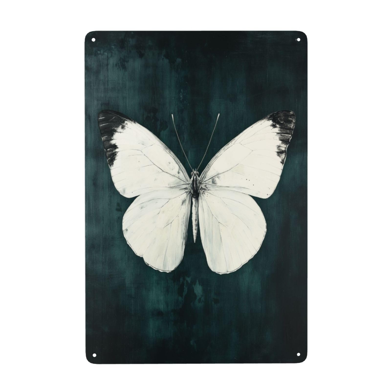Vintage Butterfly On Dark Green Metal Signs Tin Wall Art Decor For Bathroom Toilet Washroom Farmhouse Restroom Yard 20x30 Cm
