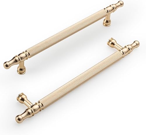 Paquete de 10 manijas de gabinete de cocina de 6.3 pulgadas (6.299 in) con moleteado dorado, tiradores de gabinete de cocina, tiradores de cajón