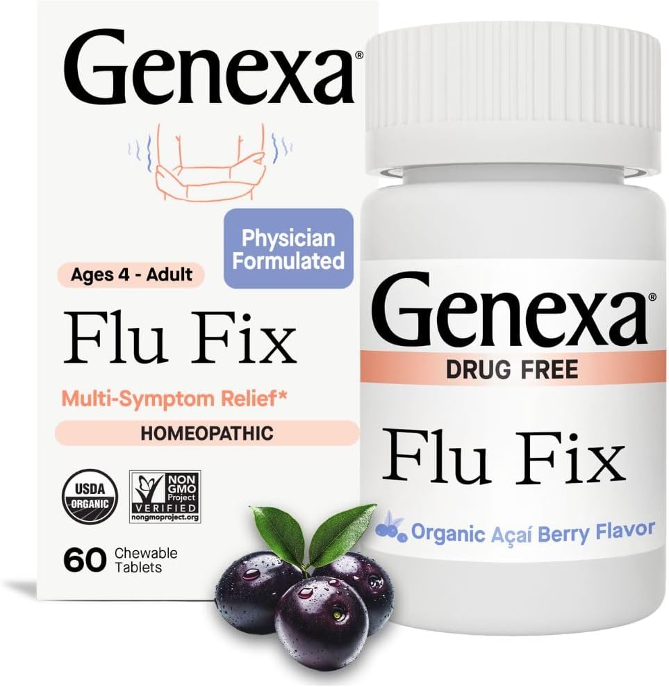 Genexa Flu Fix - 60 Tablets - Multi-Symptom Flu Remedy - Organic, Gluten Free & Non-GMO - Homeopathic Remedies