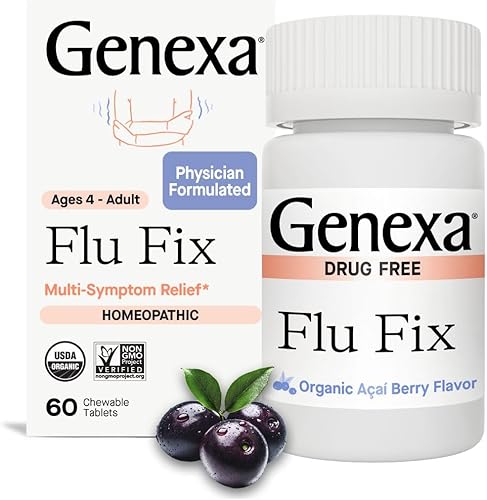 Genexa Flu Fix - 60 tabletas - Remedio contra la gripe multisíntoma, orgánico, sin gluten y sin OMG - Remedios homeopáticos