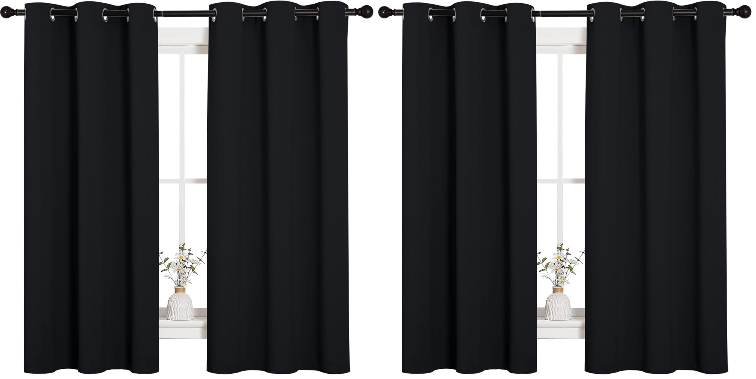 NICETOWN Halloween Pitch Black Solid Thermal Insulated Grommet Blackout Curtains/Drapes for Bedroom Window (2 Panels, 42 inches Wide by 63 inches Long, Black) (Pack of 2)