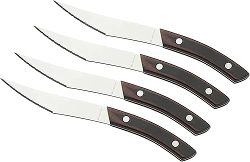 Legnoart Napoli - Juego de 4 cuchillos de acero inoxidable para pizza y carne con mango de madera oscura