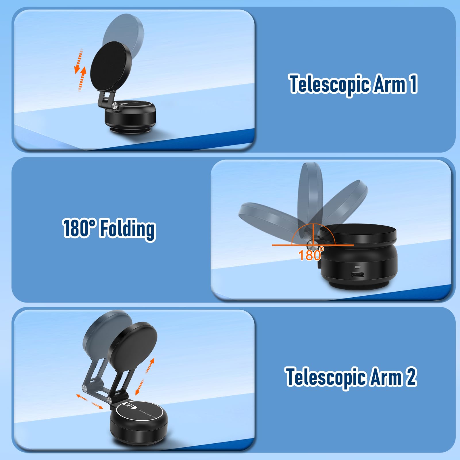 Soporte magnético de vacío para teléfono, soporte magnético de vacío para espejo, soporte magnético eléctrico para coche 20 N, ángulo ajustable cargable (negro)