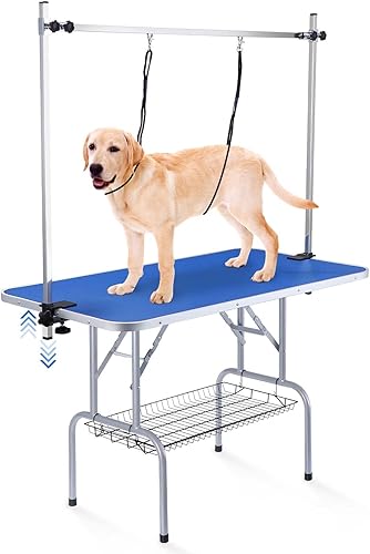 Mesa plegable de aseo para perros y mascotas, altura ajustable, mesa portátil de aseo para perros de 46 pulgadas con brazo y bandeja de malla, disponible en Yaxa Peru