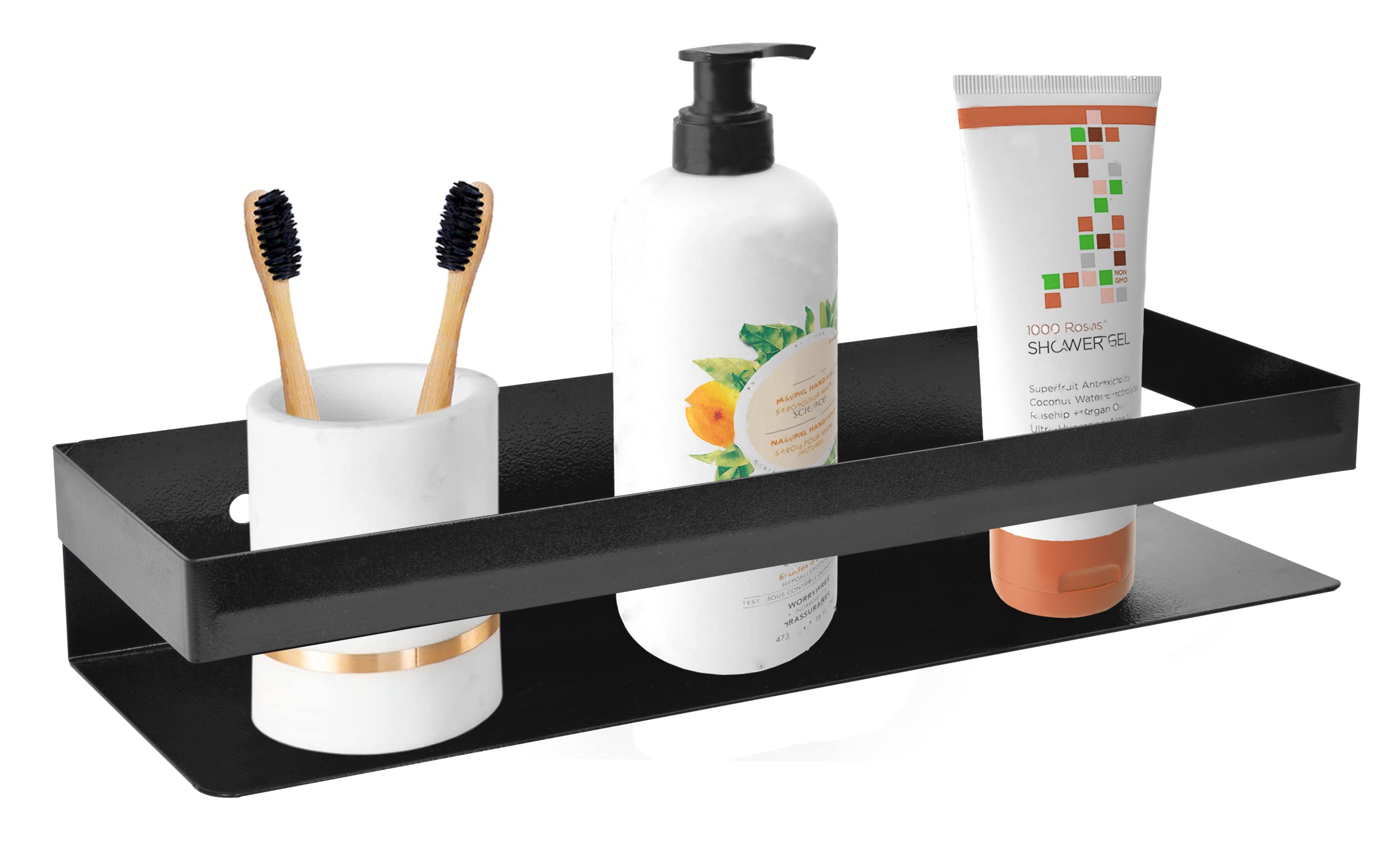 Plantex Bathroom Shelf for Wall/Metal Wall Mounted Shelves/Wallmount Rack Shelf/Kitchen Shelf Storage Rack Wall Mounted/Bathroom Accessories - 14x5 inches, Black (Pack of 1)