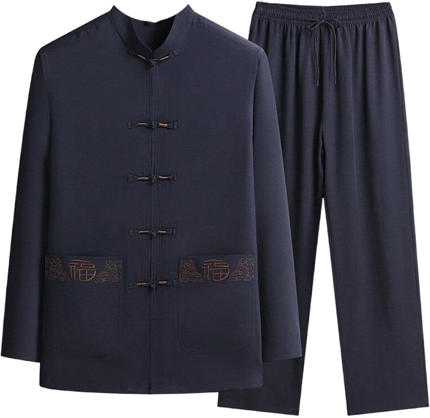 Men's Ice Silk Tang Suit Set, Spring and Autumn Middle-Aged and Elderly Casual Chinese Style Daddy Suit