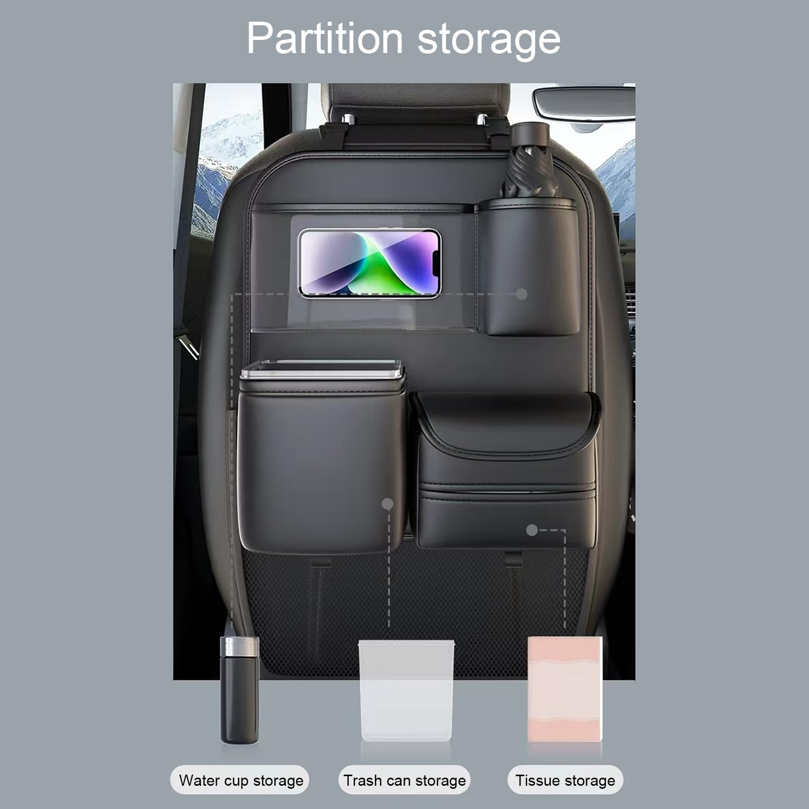 Organizzatore di auto sul sedile posteriore, organizzatore di auto sul | Porta del telefono touch screen per sacchetto imper