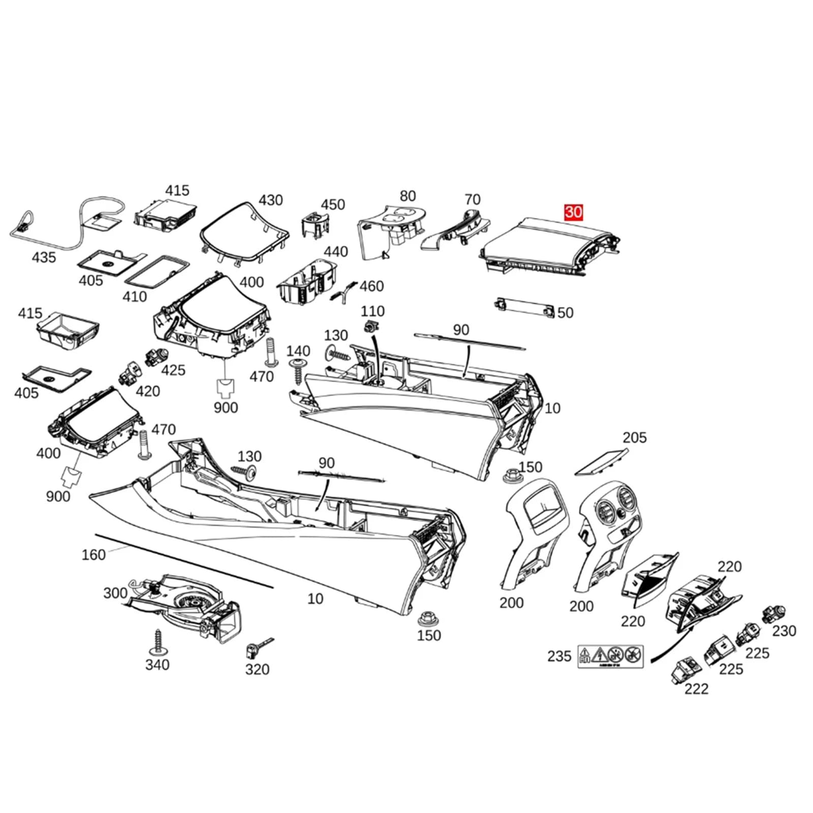 Copertura per bracciolo centrale per Mercedes W463 Classe G 2019-2023 (linea nero-bianca)