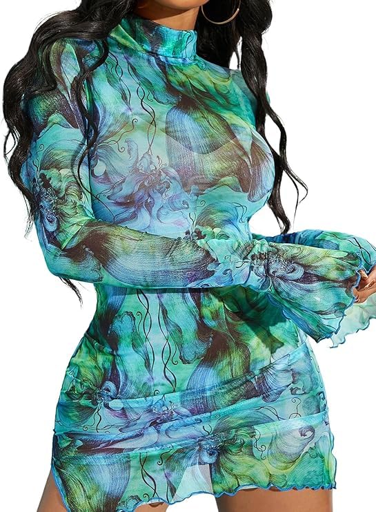 Image of Women's Rave Dress Leopard Cheetah Sheer Mesh Dress for Women