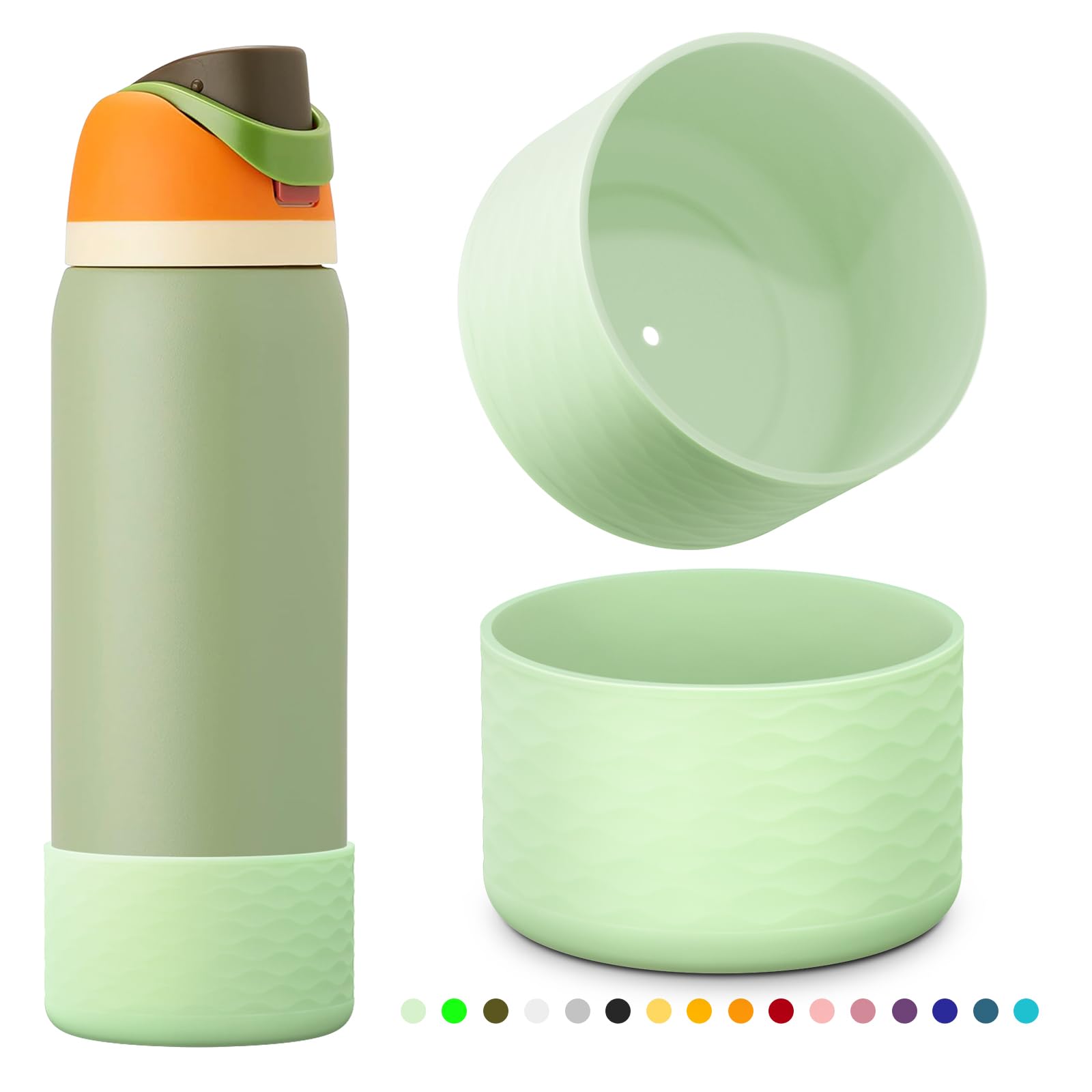 yoelike 2 PCS Wave Silicone Water Bottle Boot for Owala, Anti-Slip Protective Sleeve for FreeSip/Twist/Flip, Watter Bottle Accessories, Bottom Bumper