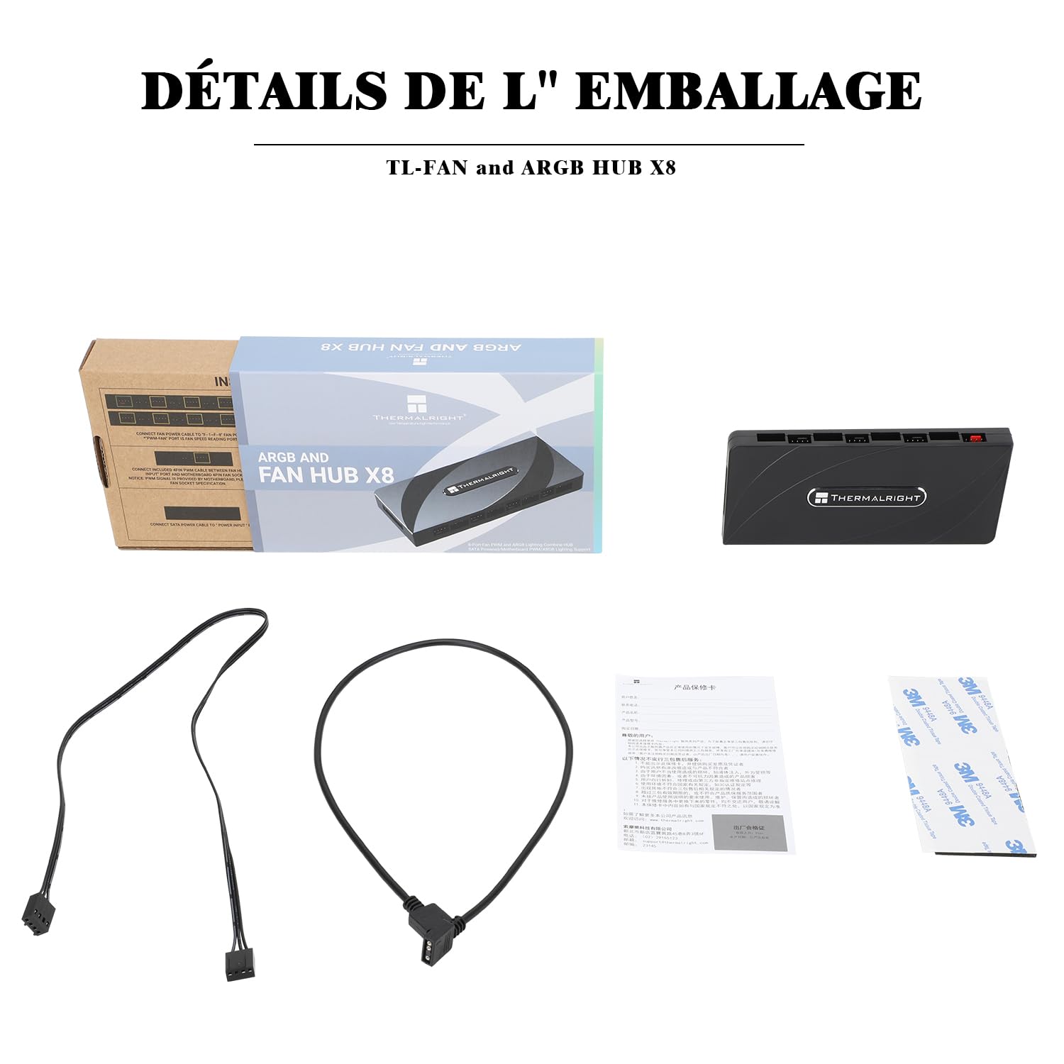 Thermalright TR Fan and ARGB HUB×8, contrôleur de ventilateur PC ARGB 3 broches, concentrateur de ventilateur PWM, entrée directe par câble d'alimentation SATA (RGB 12 V 4 broches non pris en charge)