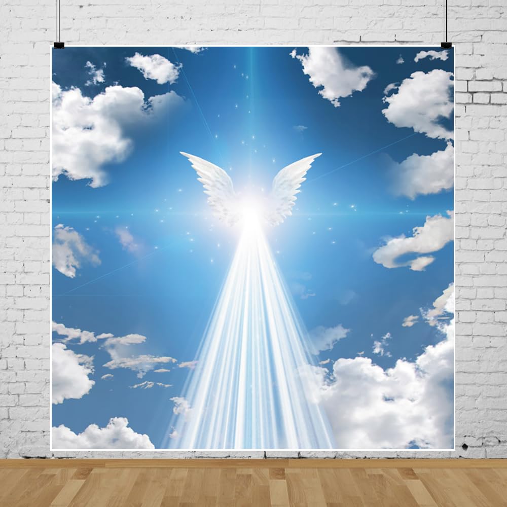 Fotohintergrund Babyparty Jungen – Himmel Mit Weißen Flügeln, 2,2 X 1,5 M Vinyl