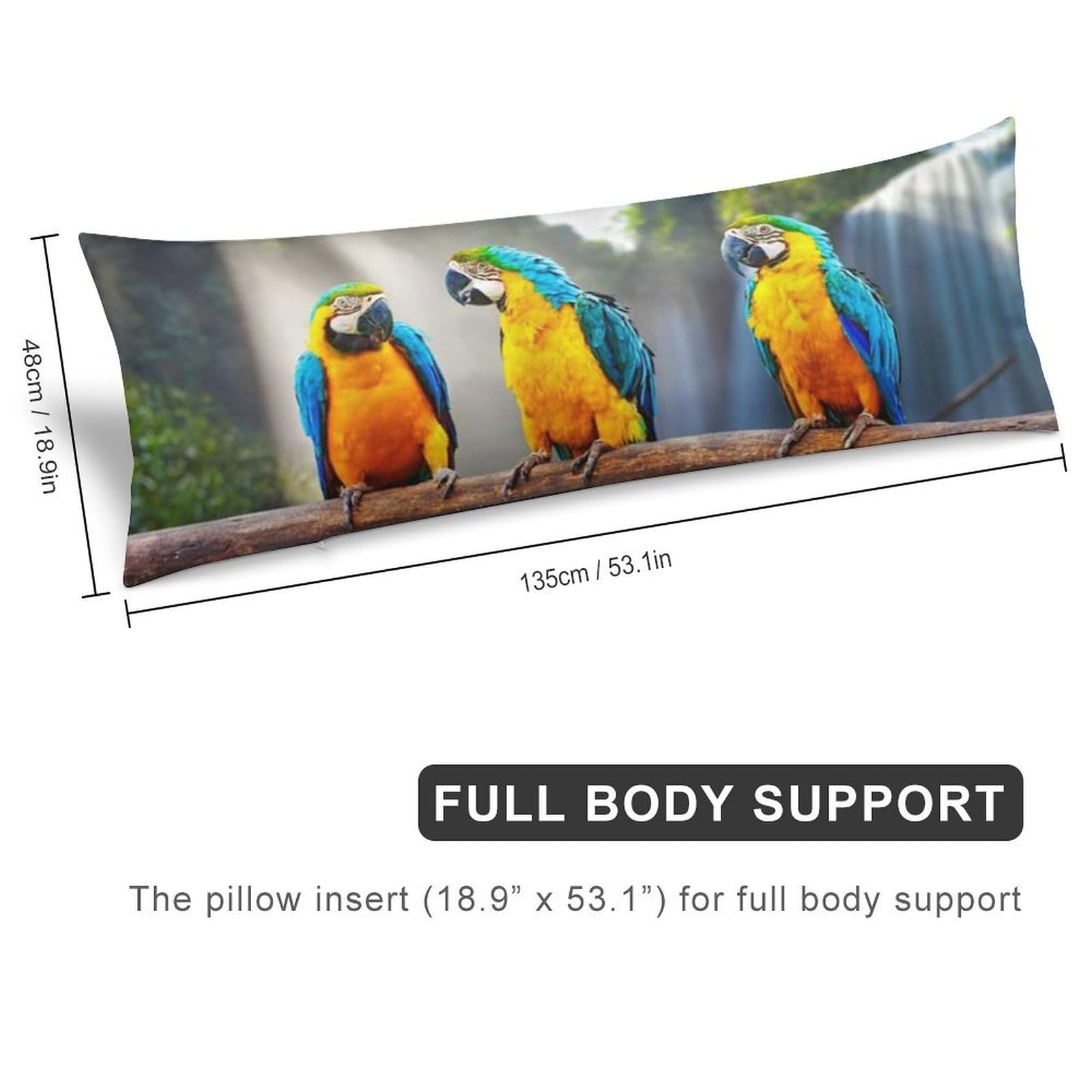 Parrots Macaw Tropical Waterfall Body Pillow Cover Lightweight Long Pillow Case for Cushion Sofa Living Room Bed 20