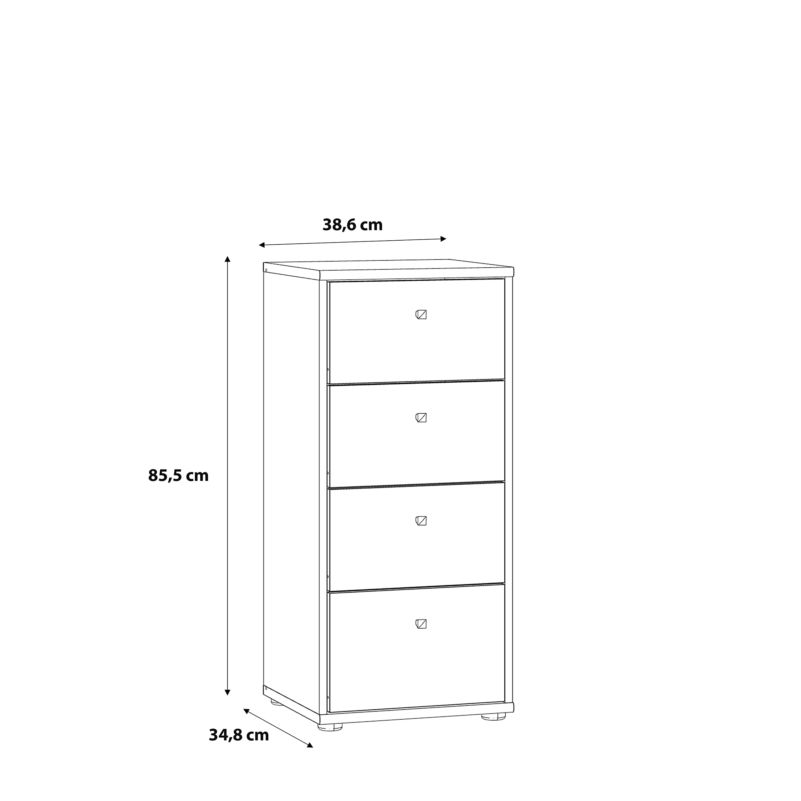 Forte Tempra 2 Kommode 4 Schubladen, Holzwerkstoff, weiß, Bx H xT: 38,6 x 85,5 x 34,8 cm