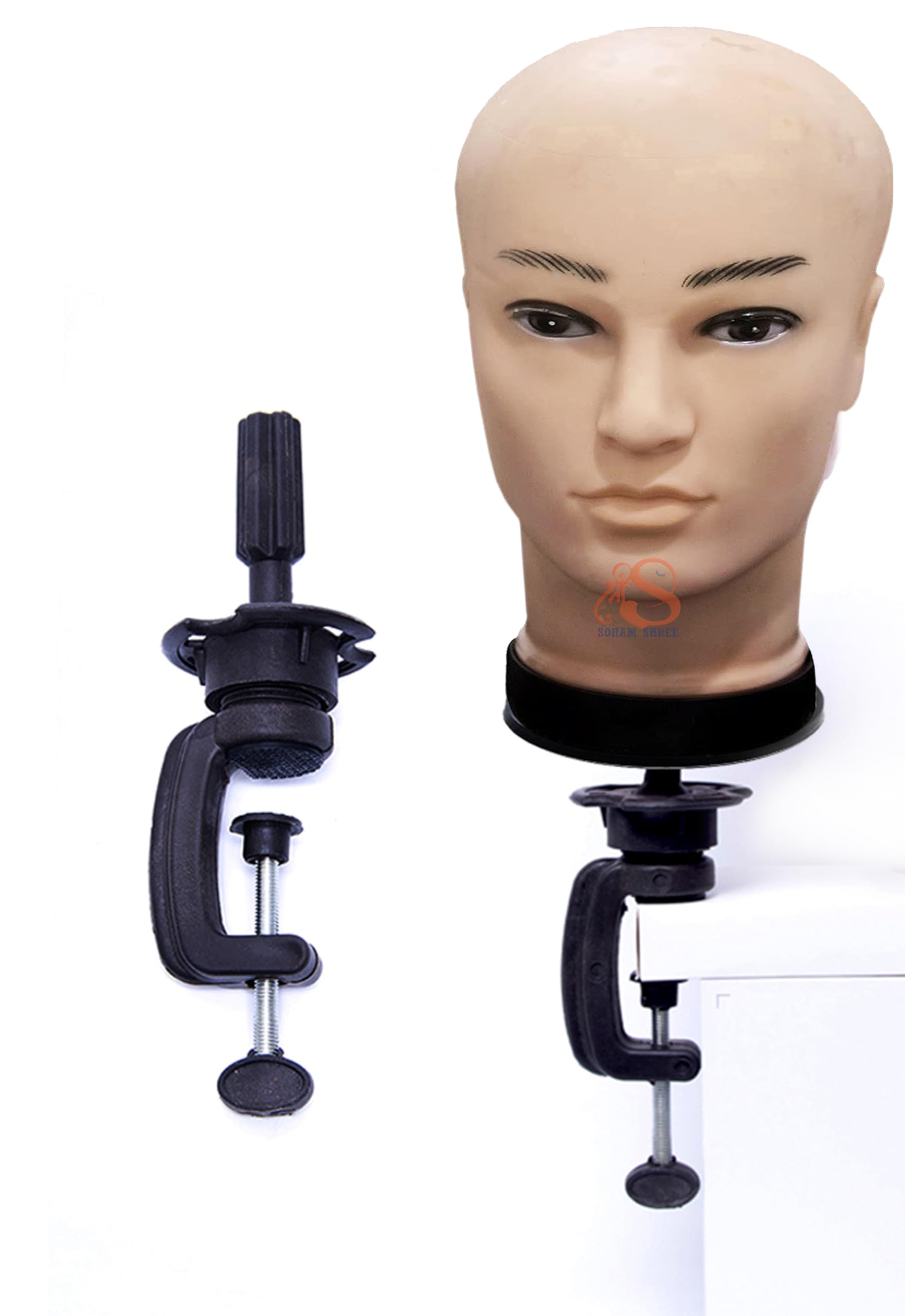 SOHAM SHREE ® Male Head Mannequin with CLAMP - Display Stand for Hair Wig | Scarf | Cap | Sunglasses | Eye Glasses Holder | Hat Display Model Stand | - 12 Inch Size (Skin Color)(CLAMP Included)-image-29