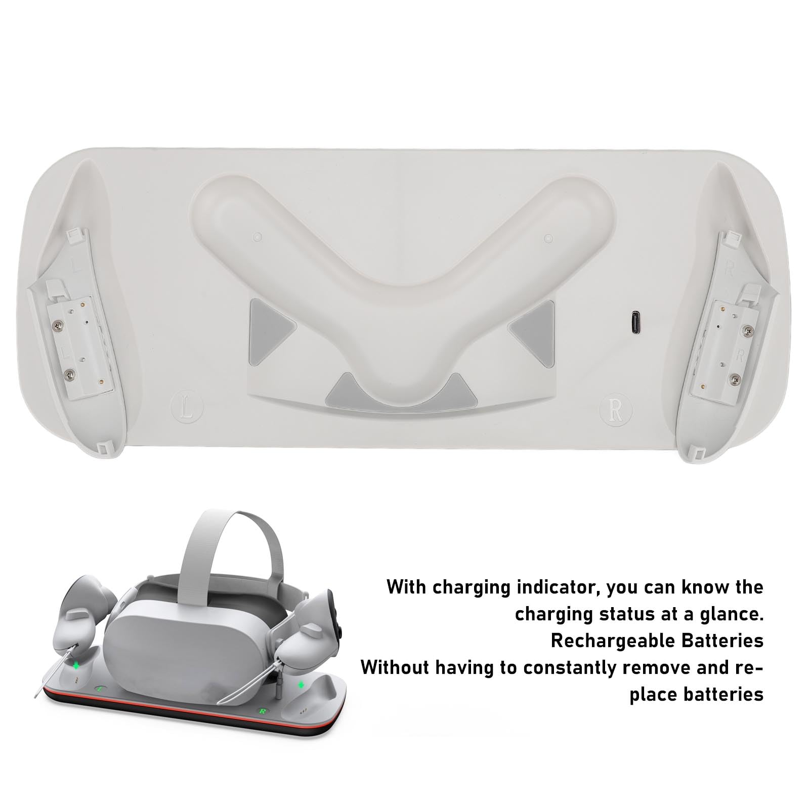 Dock di Ricarica per 3S, Stazione di Ricarica VR a Ricarica Rapida da 18 W con Luce LED e Batterie da 1850 MAh, Supporto per Display per Caricabatterie per Controller per Visori VR