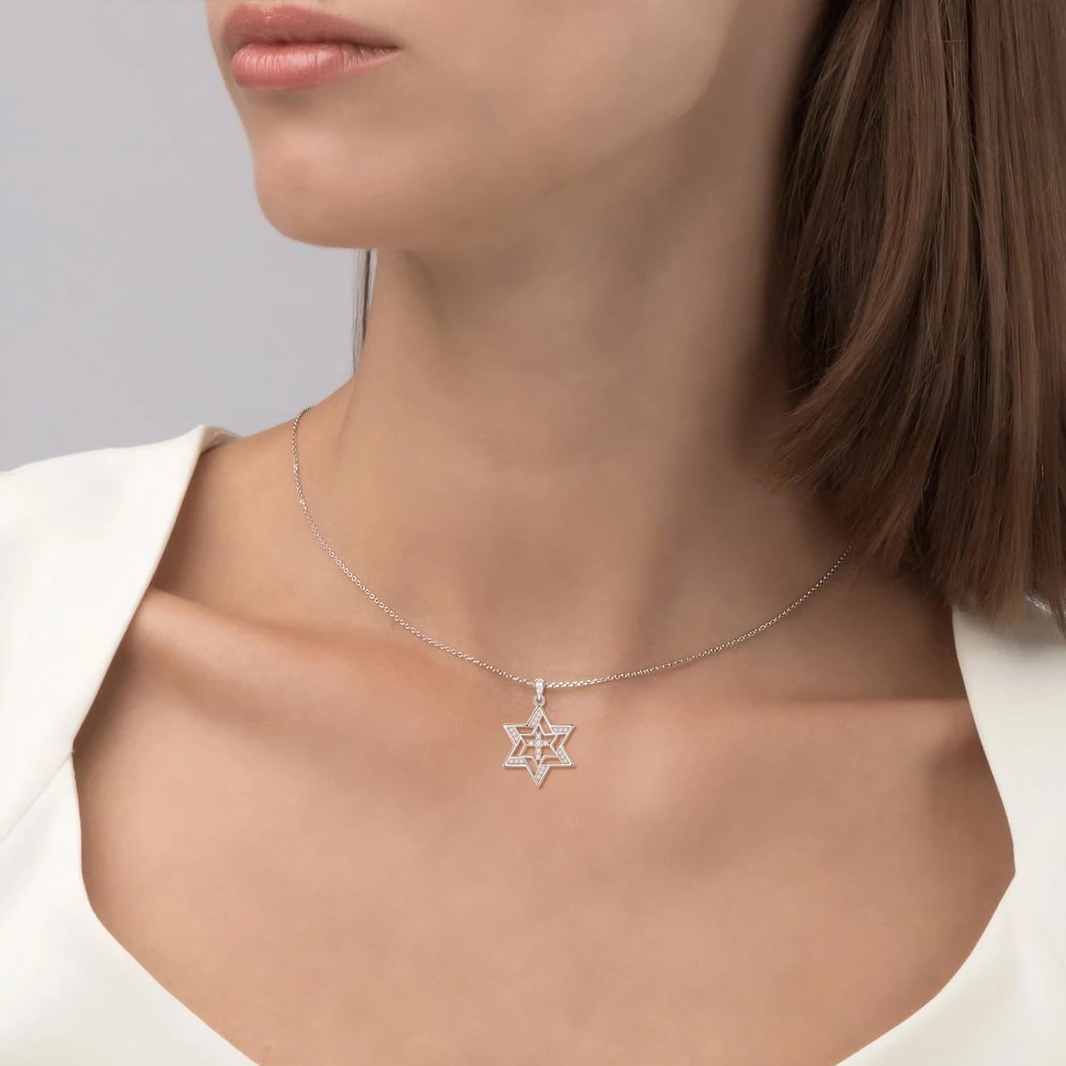TANGPOET Collana a forma di stella di David, in argento sterling 925, con zirconia cubica, ciondolo a forma di stella di David, idea regalo per donne e ragazze, Argento sterling
