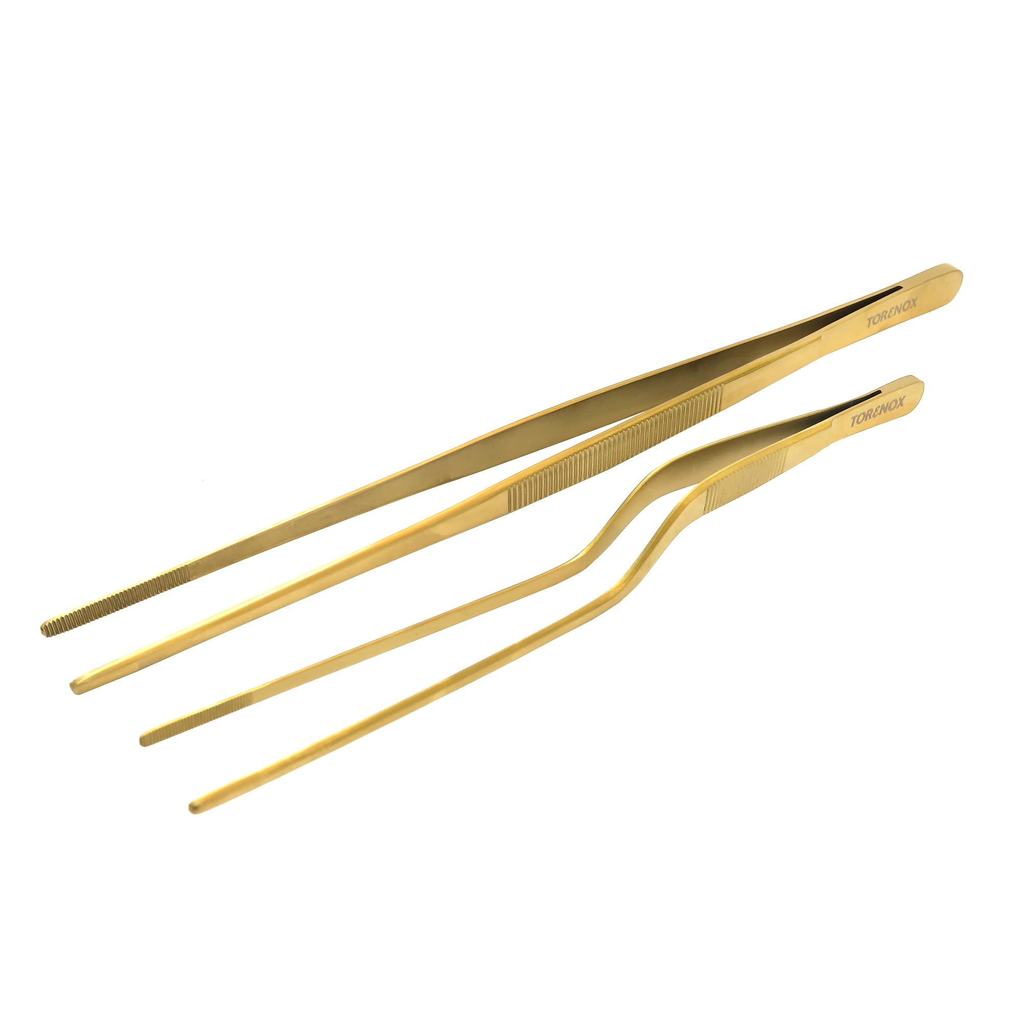 Pinzas de cocina de 10 pulgadas rectas y 8 pulgadas de desplazamiento, pinzas de precisión culinaria, juego de 2 pinzas largas de cocina profesional, para barbacoa, chapado, multiusos
