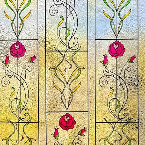 KESPEN Frosted Window Privacy Film Glass Stickers 17.5 Inch X 6.5 Feet and Decorative Window Film Rose 17.5 Inch X 6.5 Feet Cover