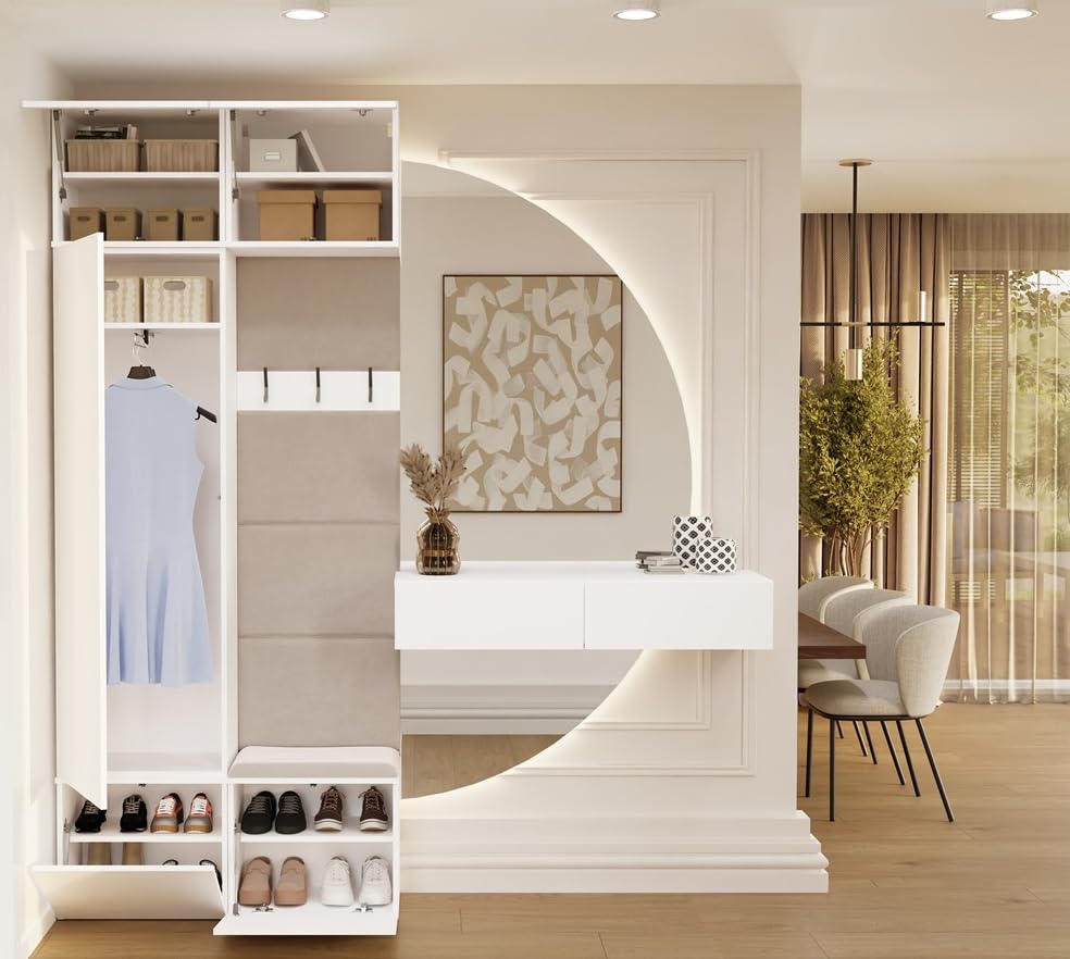 BDW HAGA II 1SZ1W - Set di armadi, panchina, altezza 238 cm, larghezza 100 cm, profondità 35 cm, modulare, corridoio, scarpiere e giacche