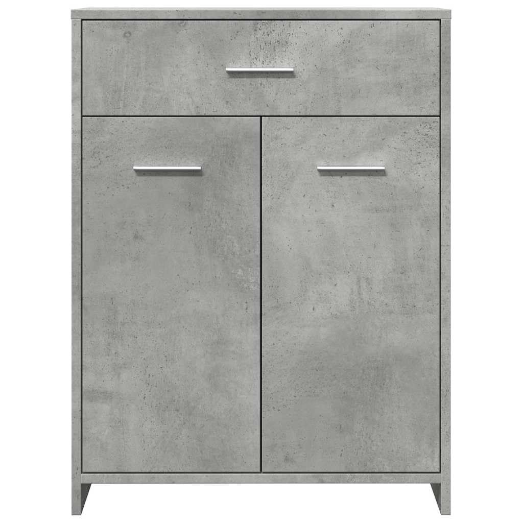 Armoire de Salle de Bain Gris Béton 60x33x80 cm Meuble de Rangement en Bois d'Ingénierie avec 1 Tiroir et 2 Portes Commode Robuste sur Pied pour Maison