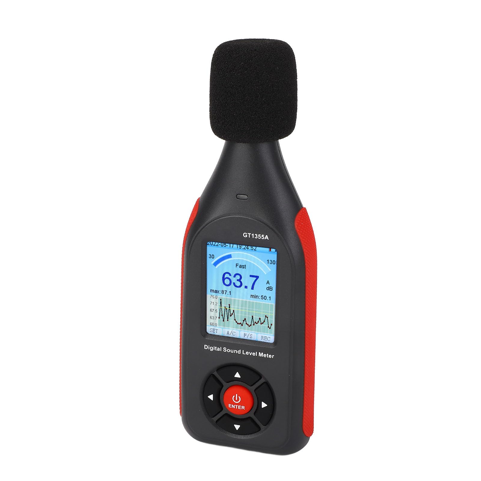 Fonometro portatile con misurazione della temperatura e dell'umidità - Lettore digitale del livello di rumore con schermo LCD retroilluminato - Precisione 1,5 dB e risoluzione 0,1