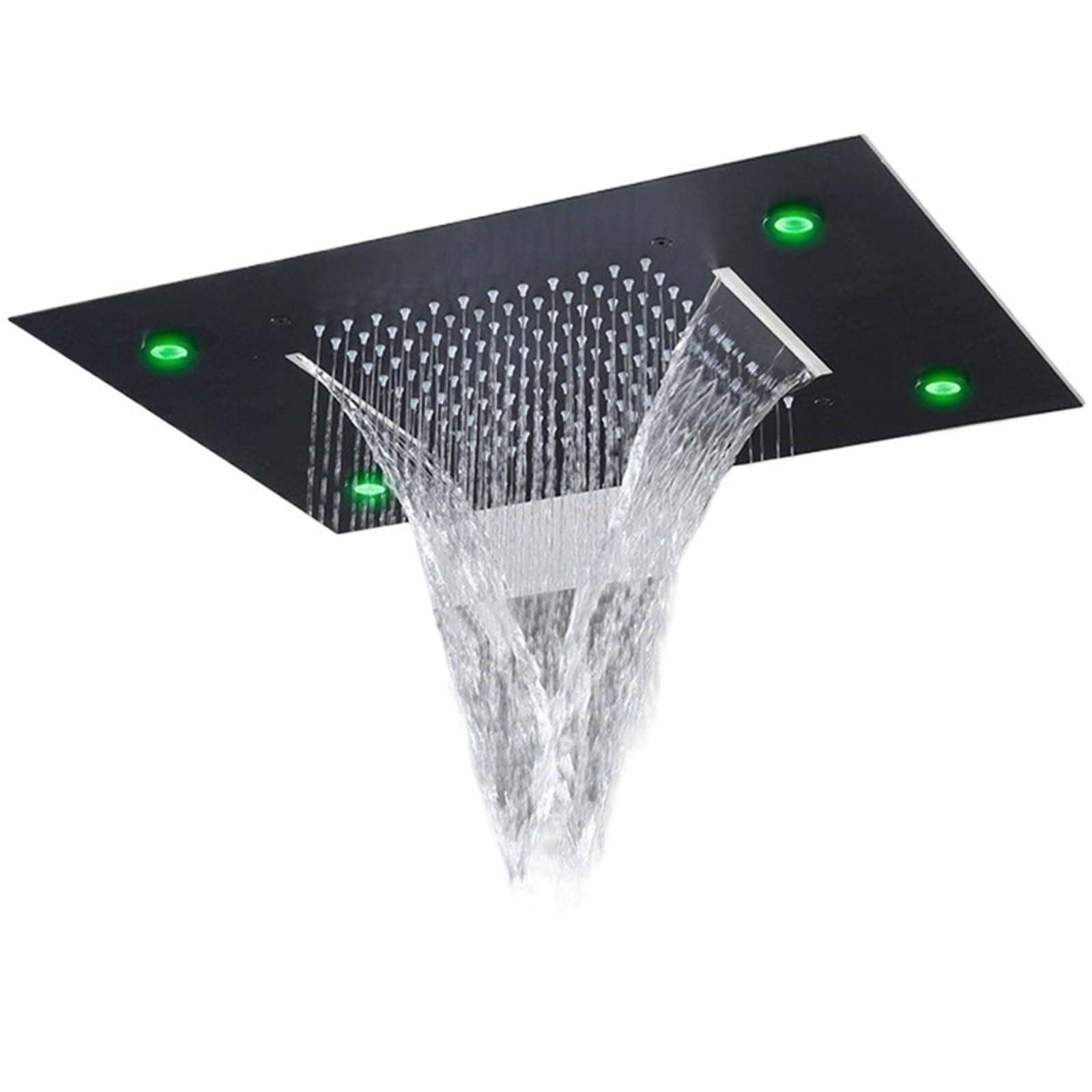 Luksusowy wodospad deszcz lampa LED głowica prysznicowa 49 * 35 cm wbudowany sufit kolorowe prysznice łazienkowe (matowa czerń)