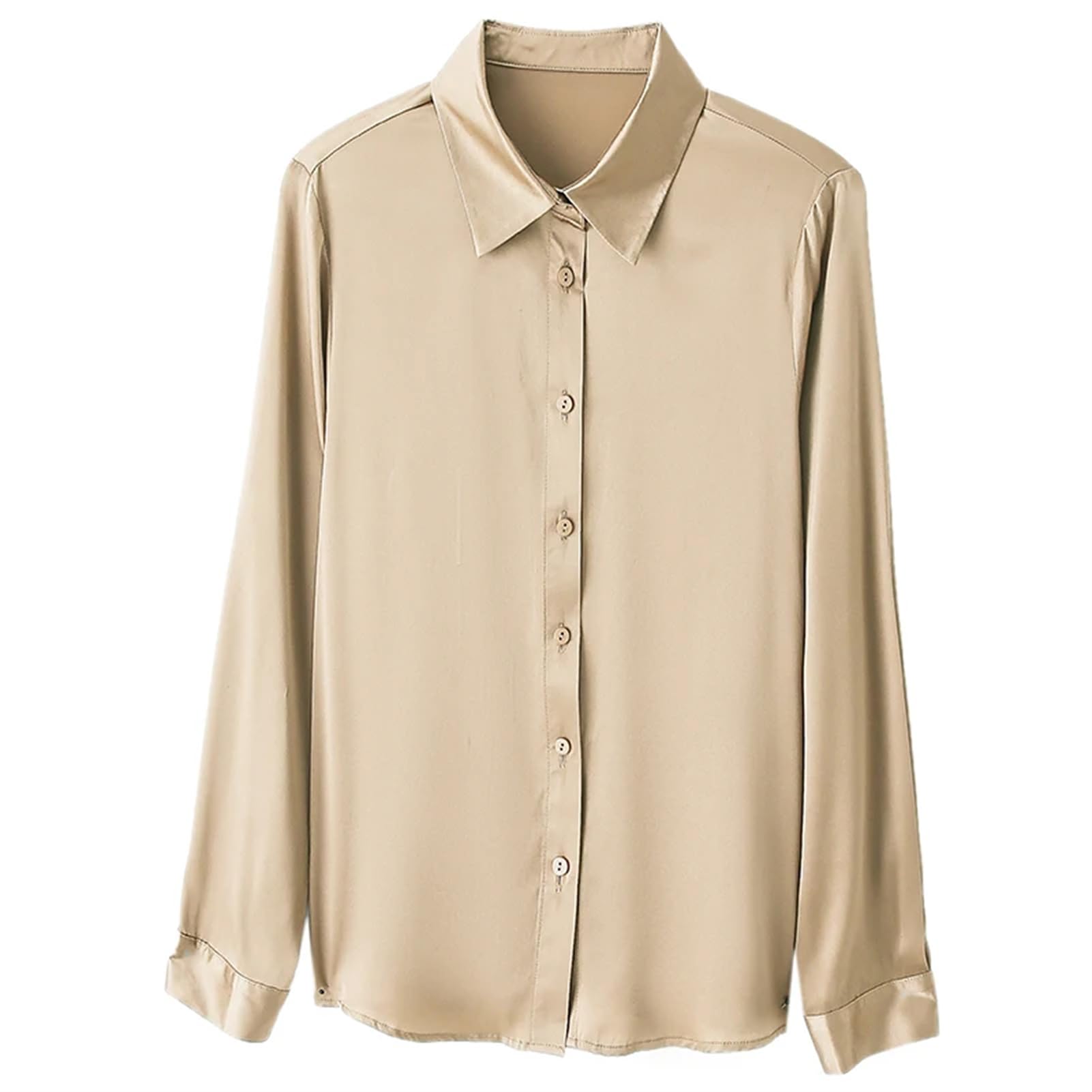 Blusa básica de satén de seda para mujer, cuello vuelto, manga larga, para oficina, trabajo, etc
