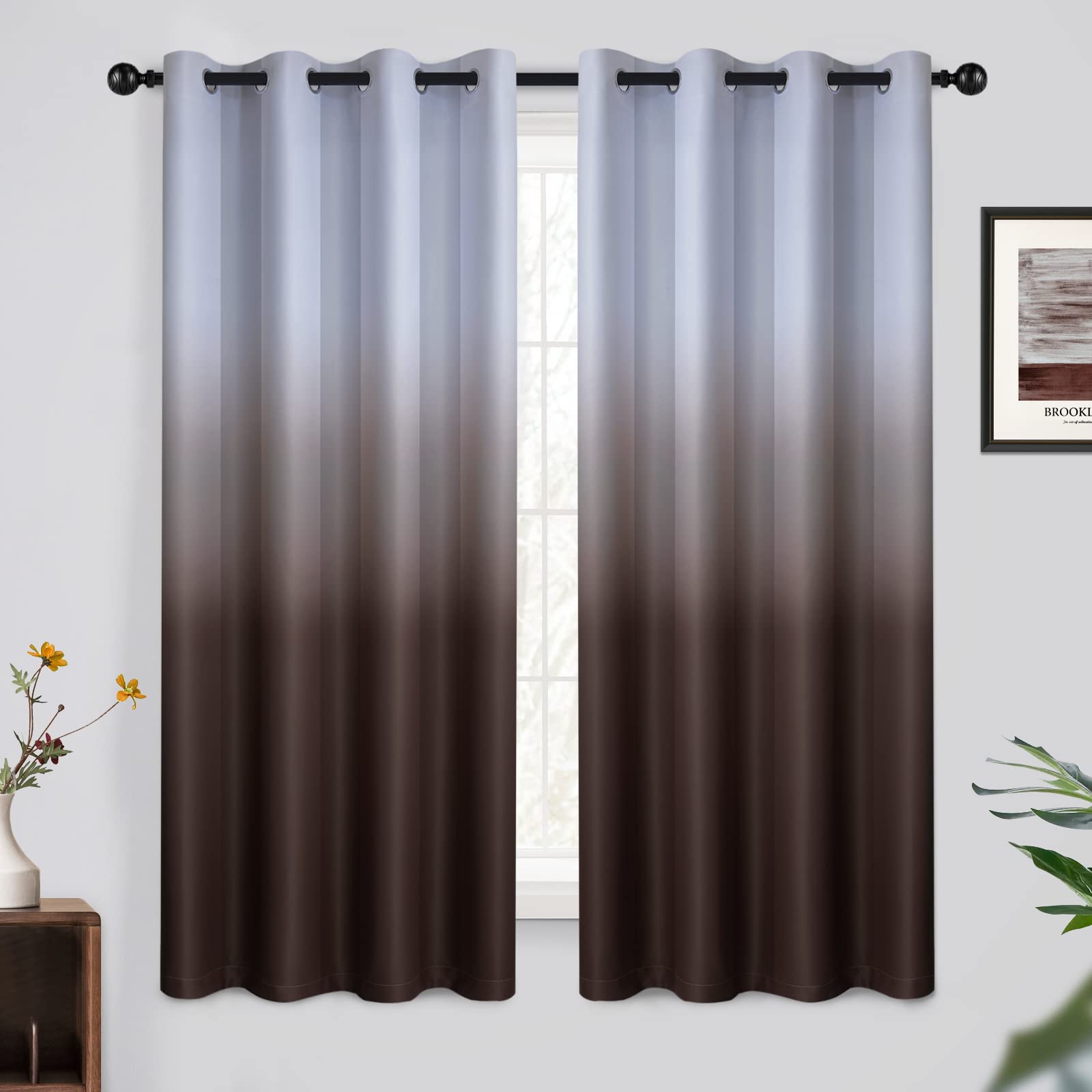 Yakamok 63 Inch Ombre Curtains Greyish White to Brown for Bedroom — image 1