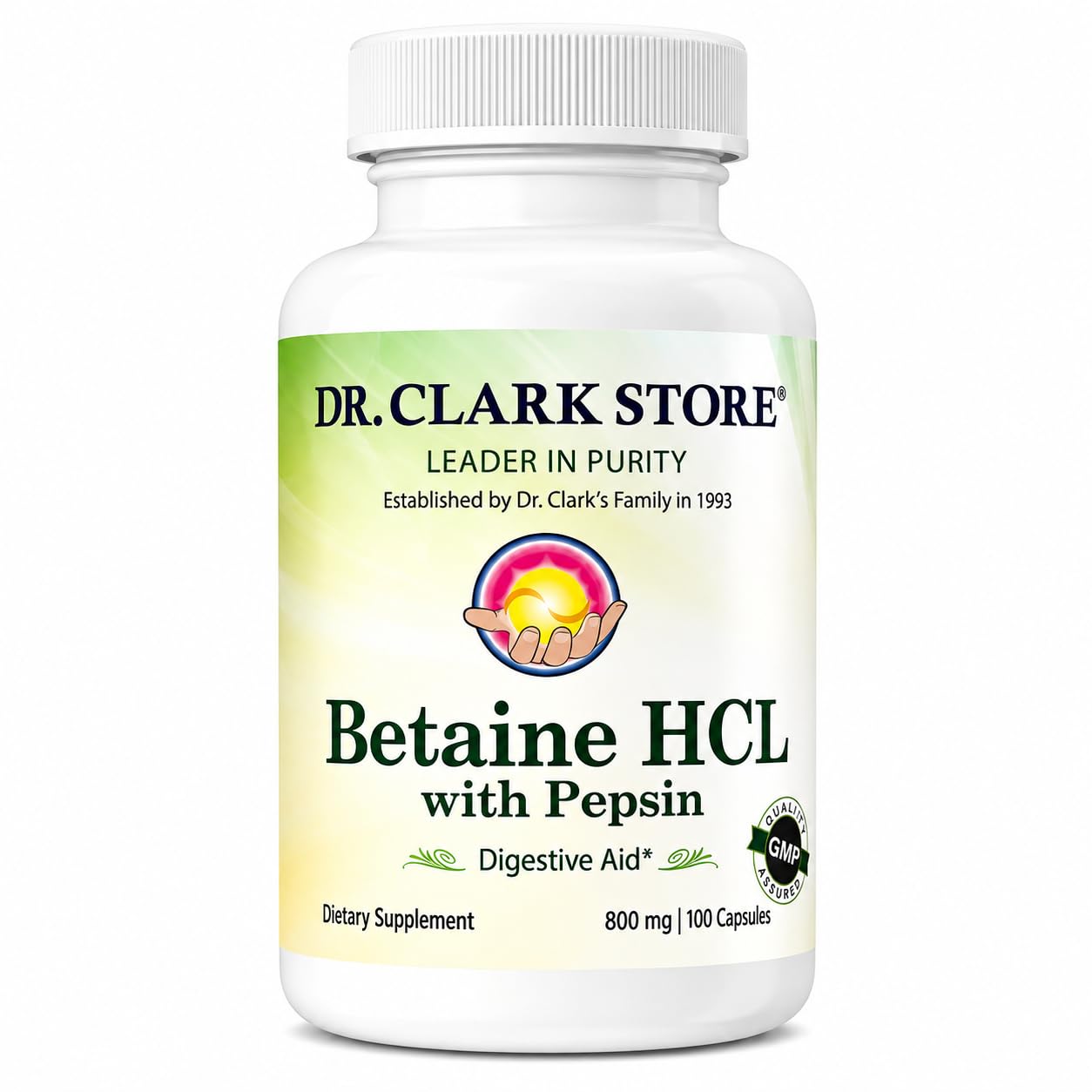 Dr. Clark Betaine HCL Supplement with Pepsin, 800mg, 100 Gelatin Capsules