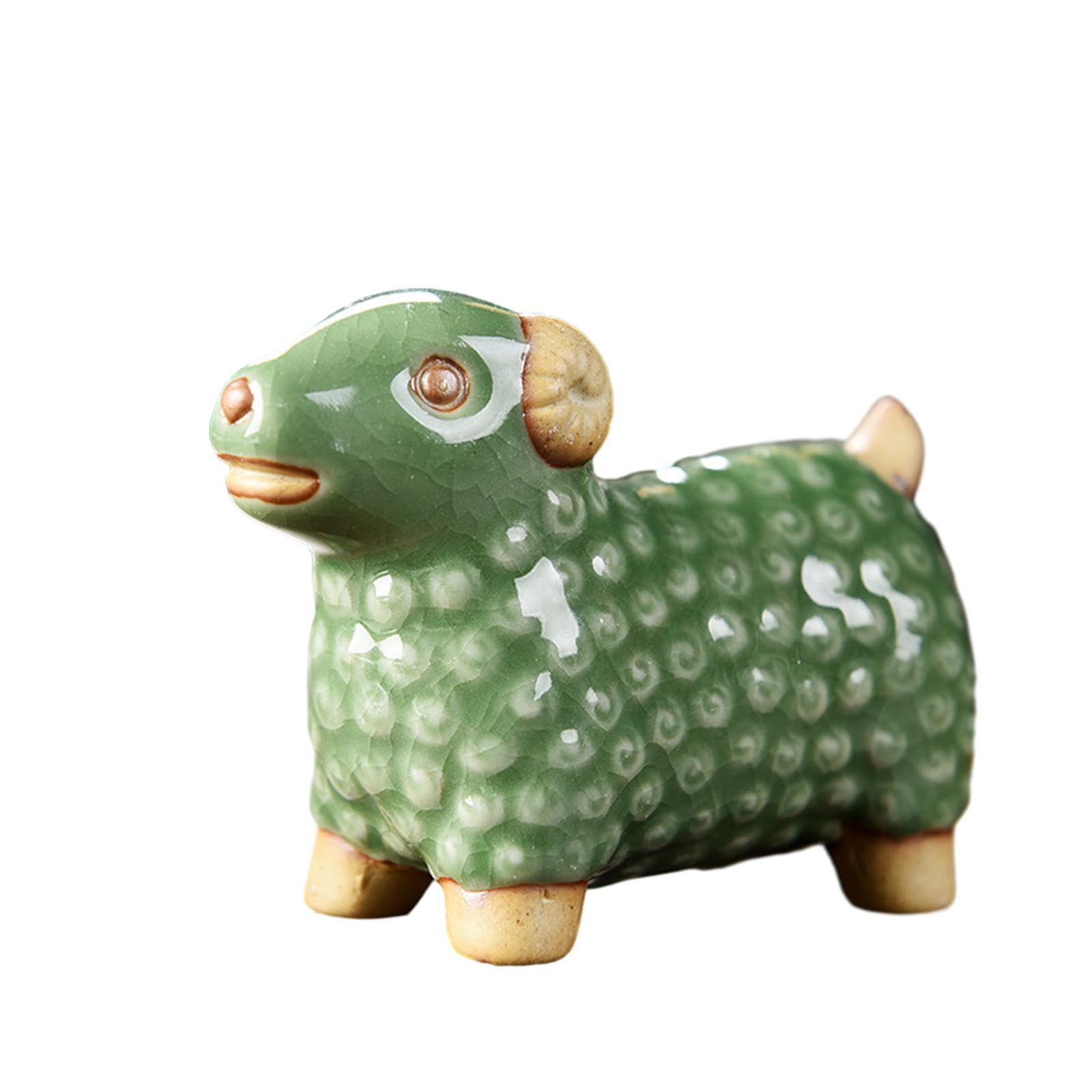 Wxmyozr Green Chinese Zodiac Figurines 12 Chinese Zodiac Animals Figurines Ceramic 2024 Feng Shui Decor Dragon Year Best Chinese Zodiac Gift,,Sheep