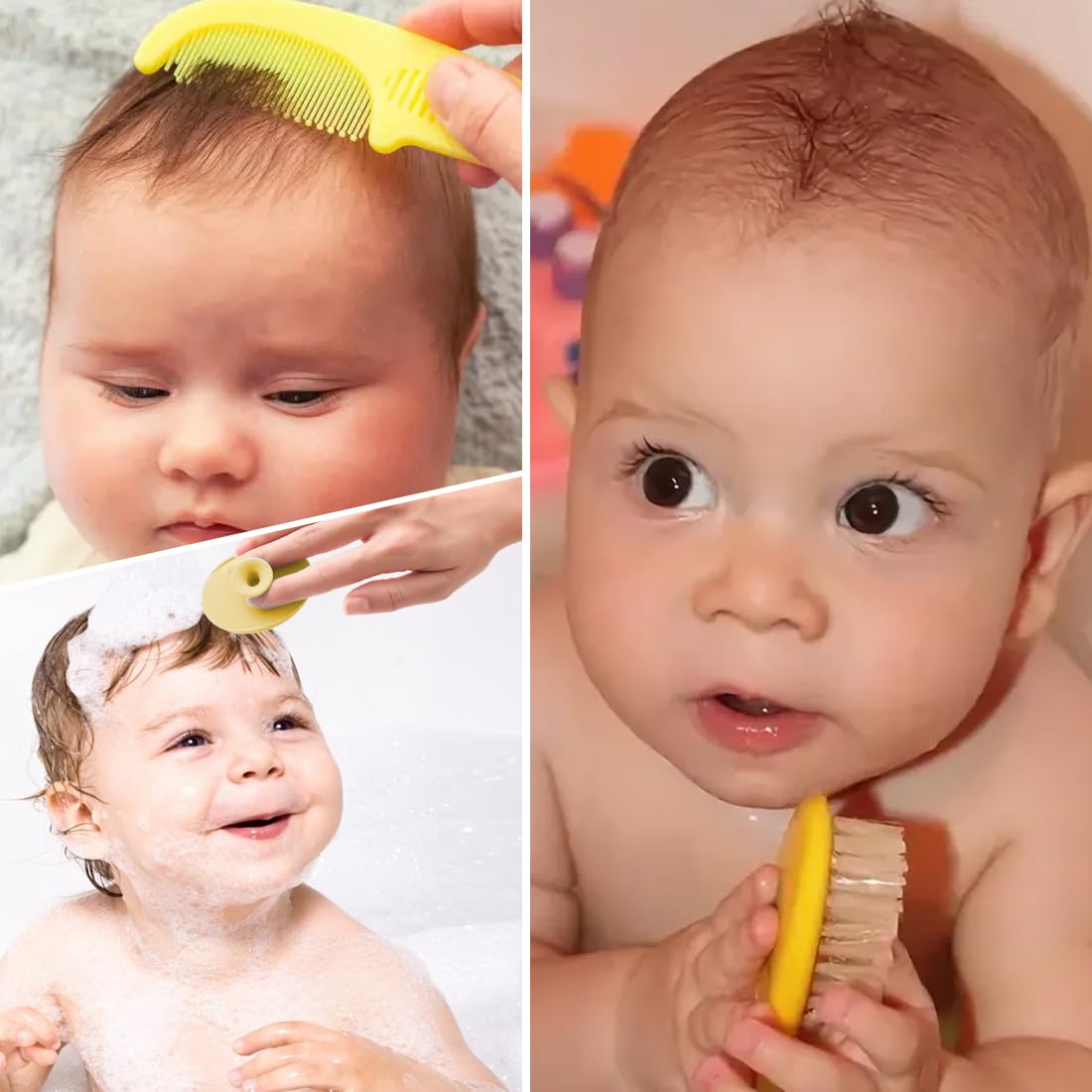 spazzola da bagno,4 Pezzi Pettine Neonato,Pettine Crosta,Spazzola e Pettine Neonato,Pazzola per Bambini In Silicone Adatto Per Il Massaggio Del Cuoio Capelluto Del Neonato