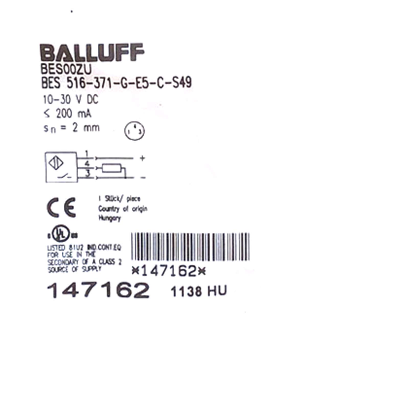 Carus Tool BALLUFF BES 516-371-G-E5-C-S49 (BES00ZU) Inductive Standard Sensors PNP New