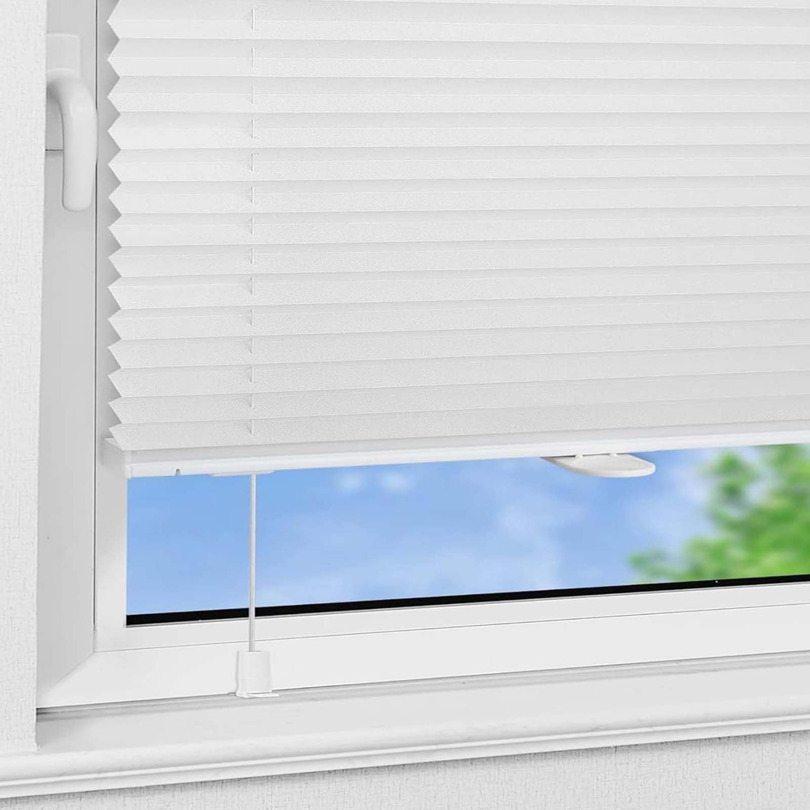 Tende Plissettate 56 x 175 cm Montaggio a Clip, Protezione Solare e Privacy, Kit di Montaggio Incluso Tenda Avvolgibile Plissettata Oscurante Senza Fori per Cucina, Bagno, Bianco