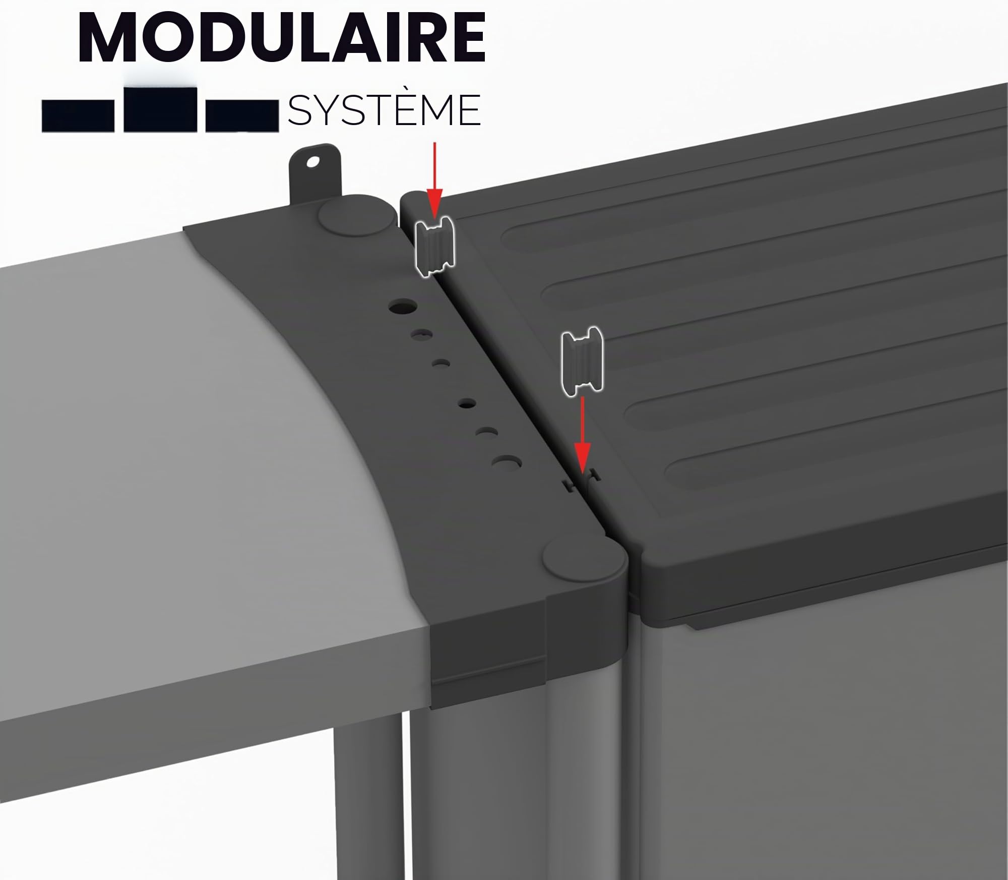Adventa Armoire résine PVC PP 1 porte 3 étagères modulaire 34x40x165 cm Gris