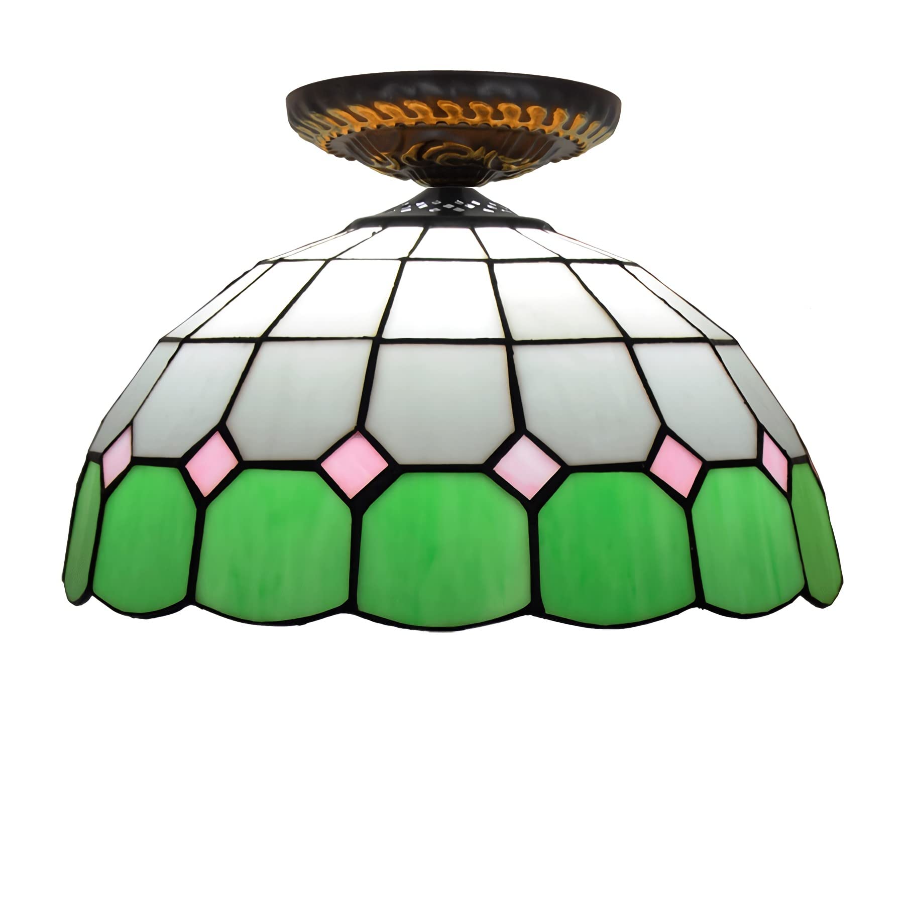 YNIYUJKL Tiffany Ceiling Light Flush Mount, 12 Inch Stained Glass Chandeliers, E26 Bulb, Dimmable Victoria Style Decorative Ceiling Lamp For Living Room, Bedroom, Hallway, Gr