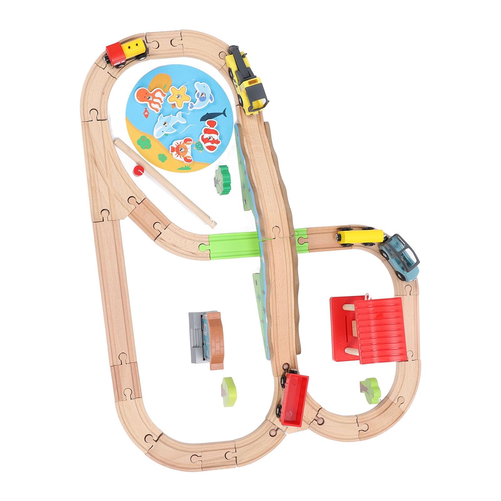 Hölzernes Eisenbahnschienen-Set, Lernspielzeug mit Stadtmotiv für ab 2 Jahren, Umweltfreundliches Holz