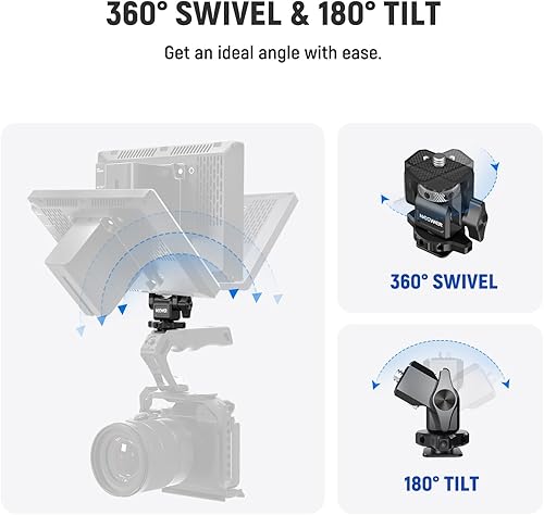 Miniatura 10 de NEEWER Soporte para monitor de cámara con zapata fría, tornillo de 14" para monitor de campo de 5" y 7" compatible con Atomos Ninja V, giro de 360