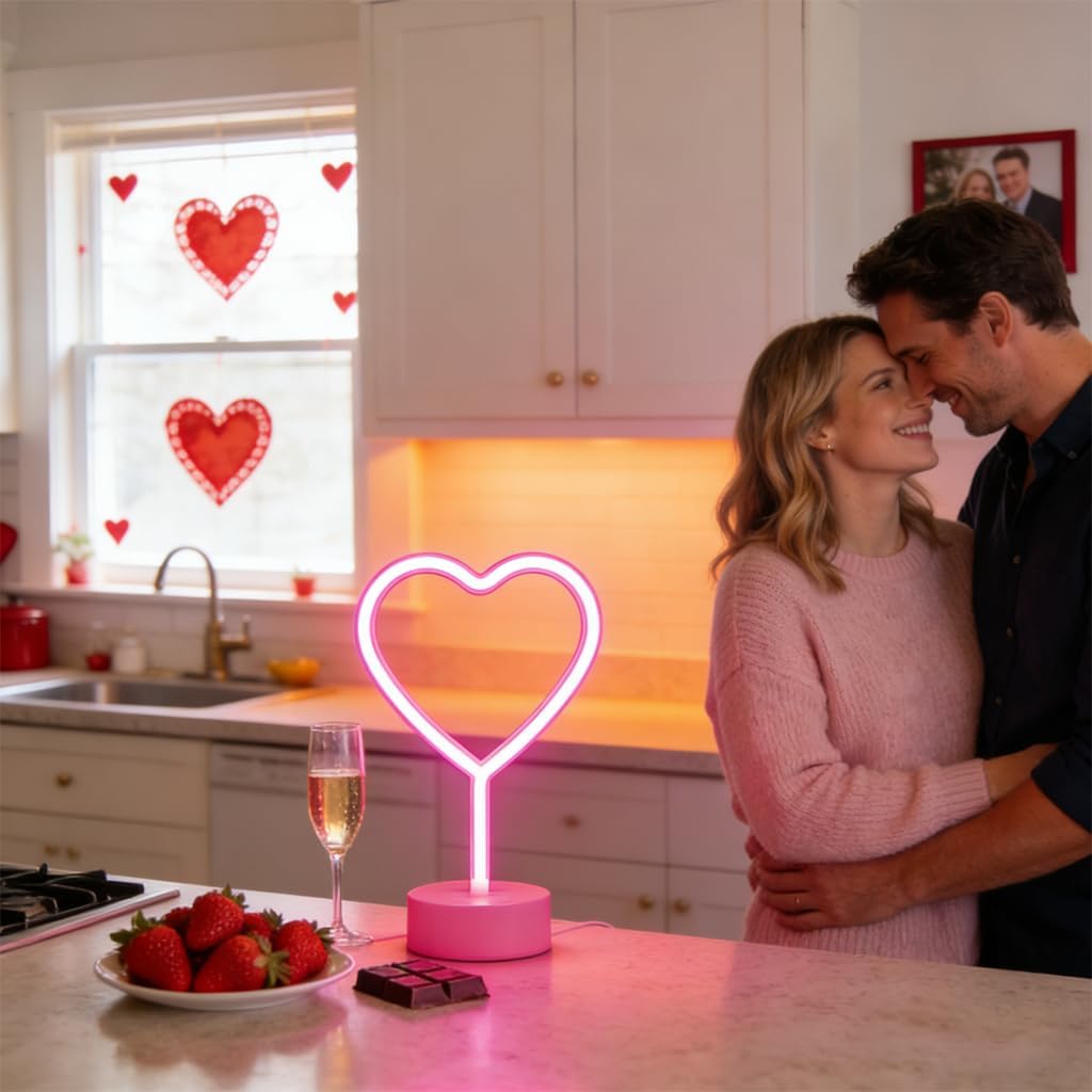 LOVE Heart Shaped Neon Night Light - USB/Battery Operated, Switch Control Desk Lamp for Bedroom Living Room Decor Gift ,Valentine's Day Wedding Party Decor Gifts for Women Friends Kids (Pink)