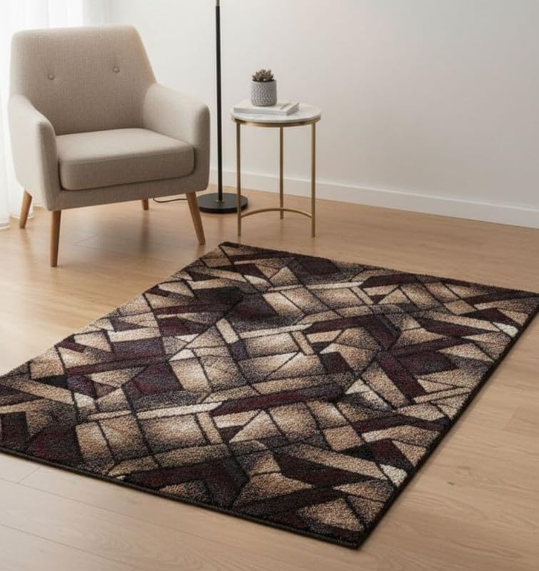 Image of Premium Runner Carpet, Vintage Medallion Pattern, Non Slip, Thick, Ideal for Bedroom, Living Room & Entryway, 3x5 Feet Maroon Beige Color