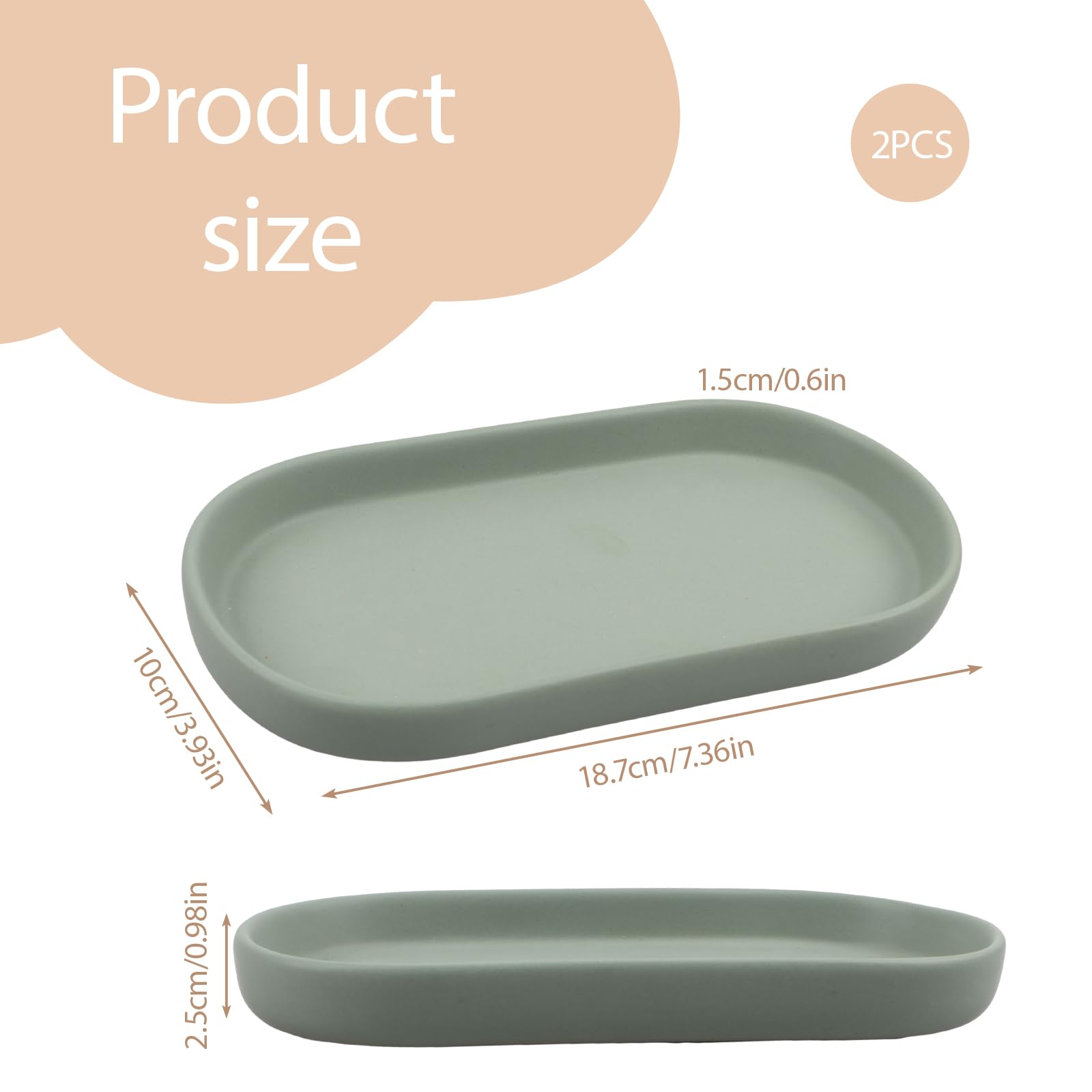 2 vassoi decorativi in ceramica, per bagno, cucina, sala da pranzo (verde)